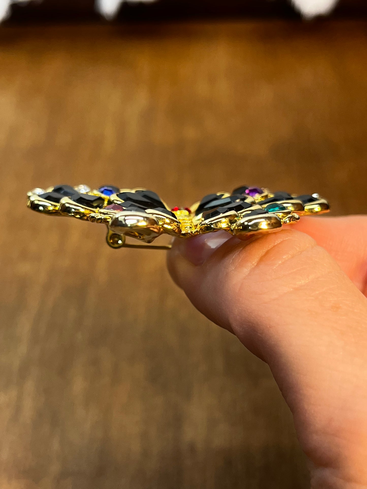 Vintage Colorful & Black Accent Butterfly Brooch