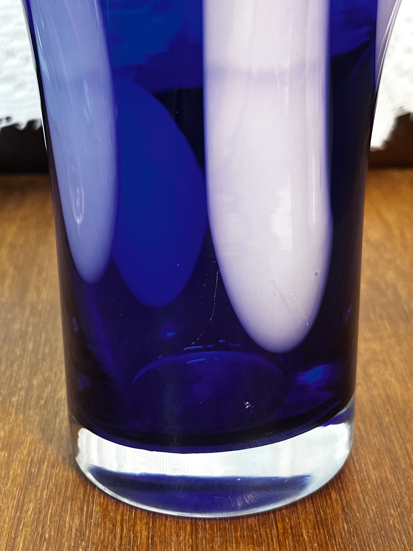 Art Glass Ruffle Top Cobalt Blue With White Spots Vase