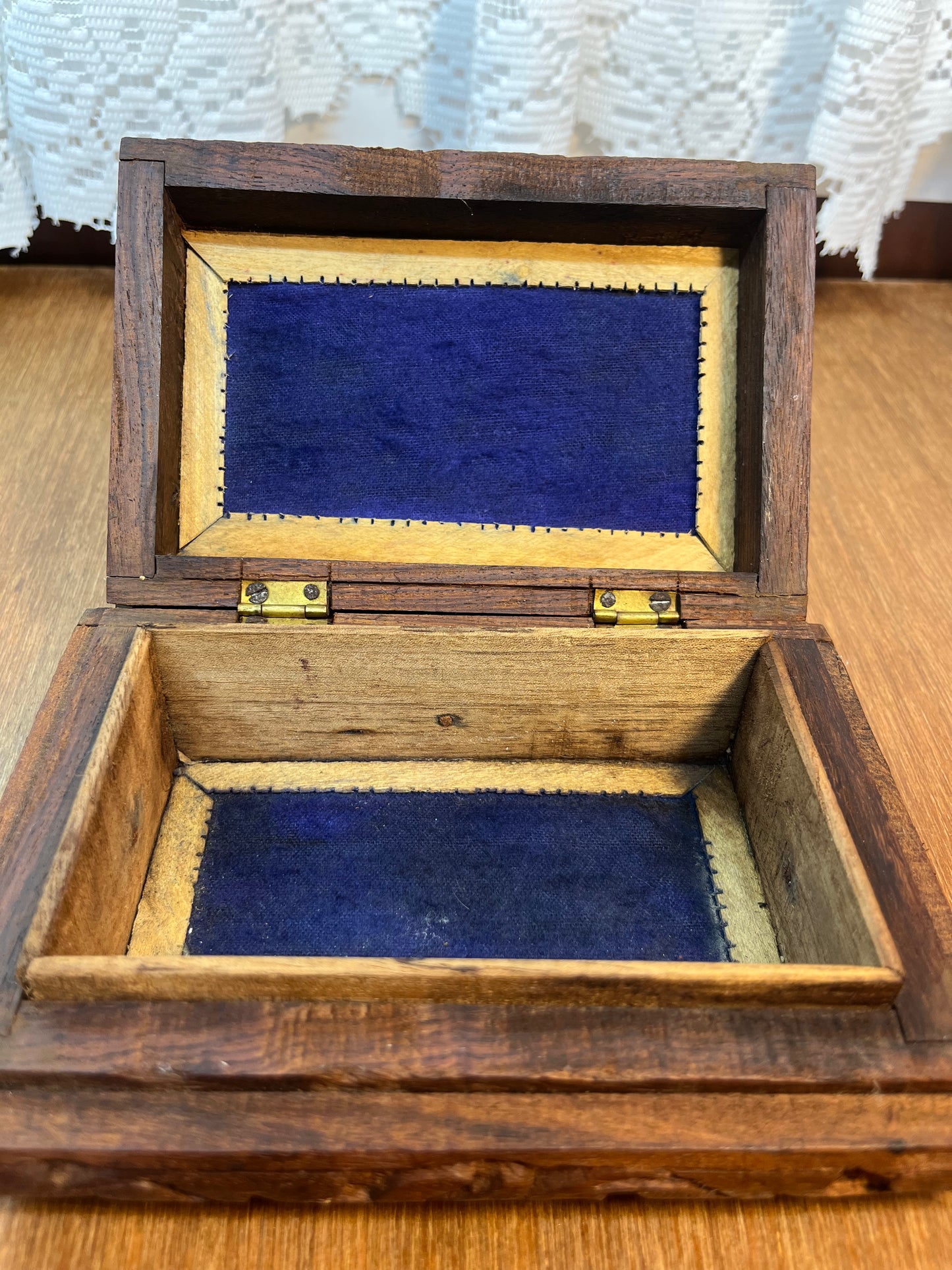 Vintage Hand Carved Wooden Floral Trinket Box