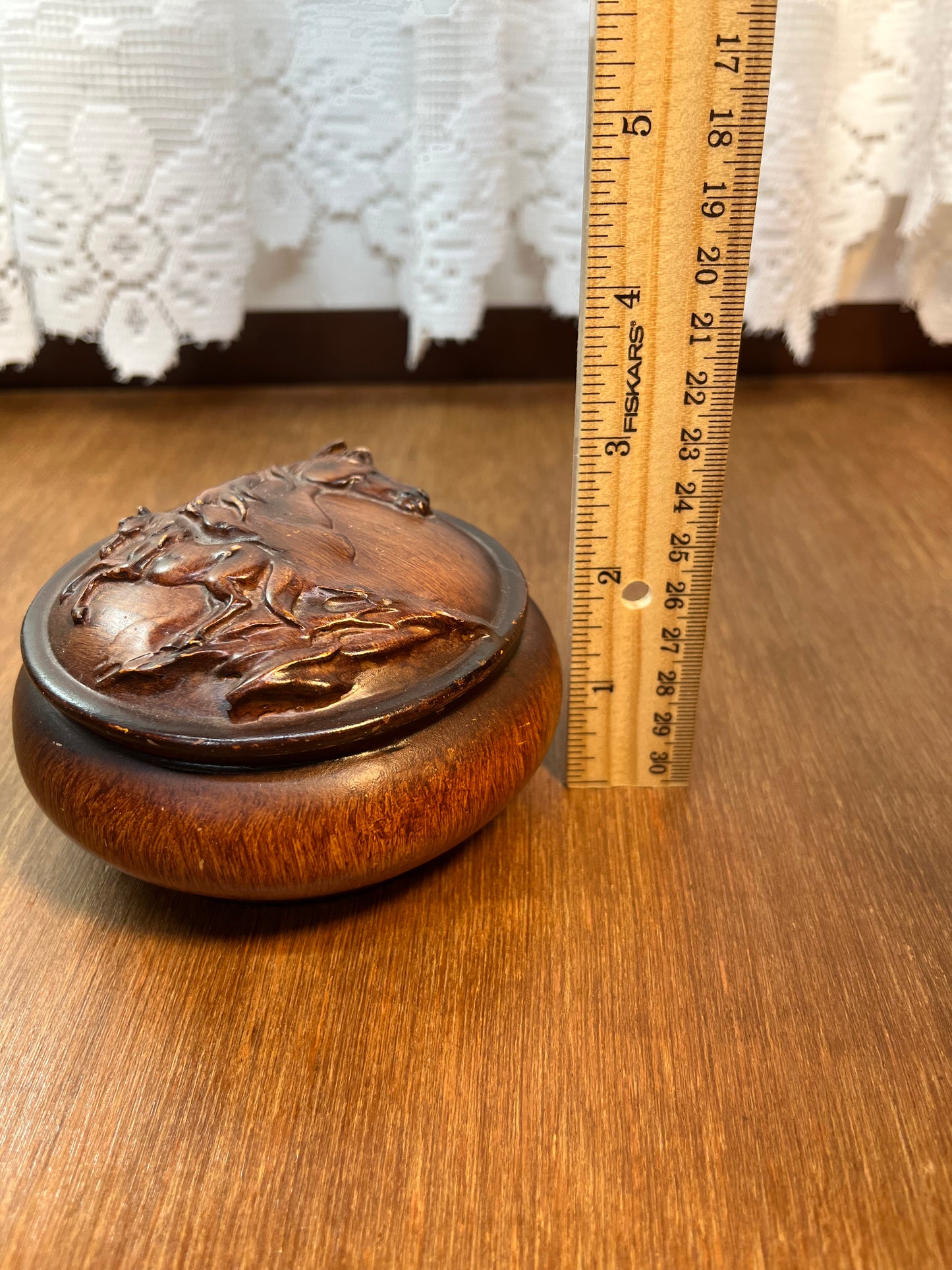 Wooden Horse Resin Round Trinket Box