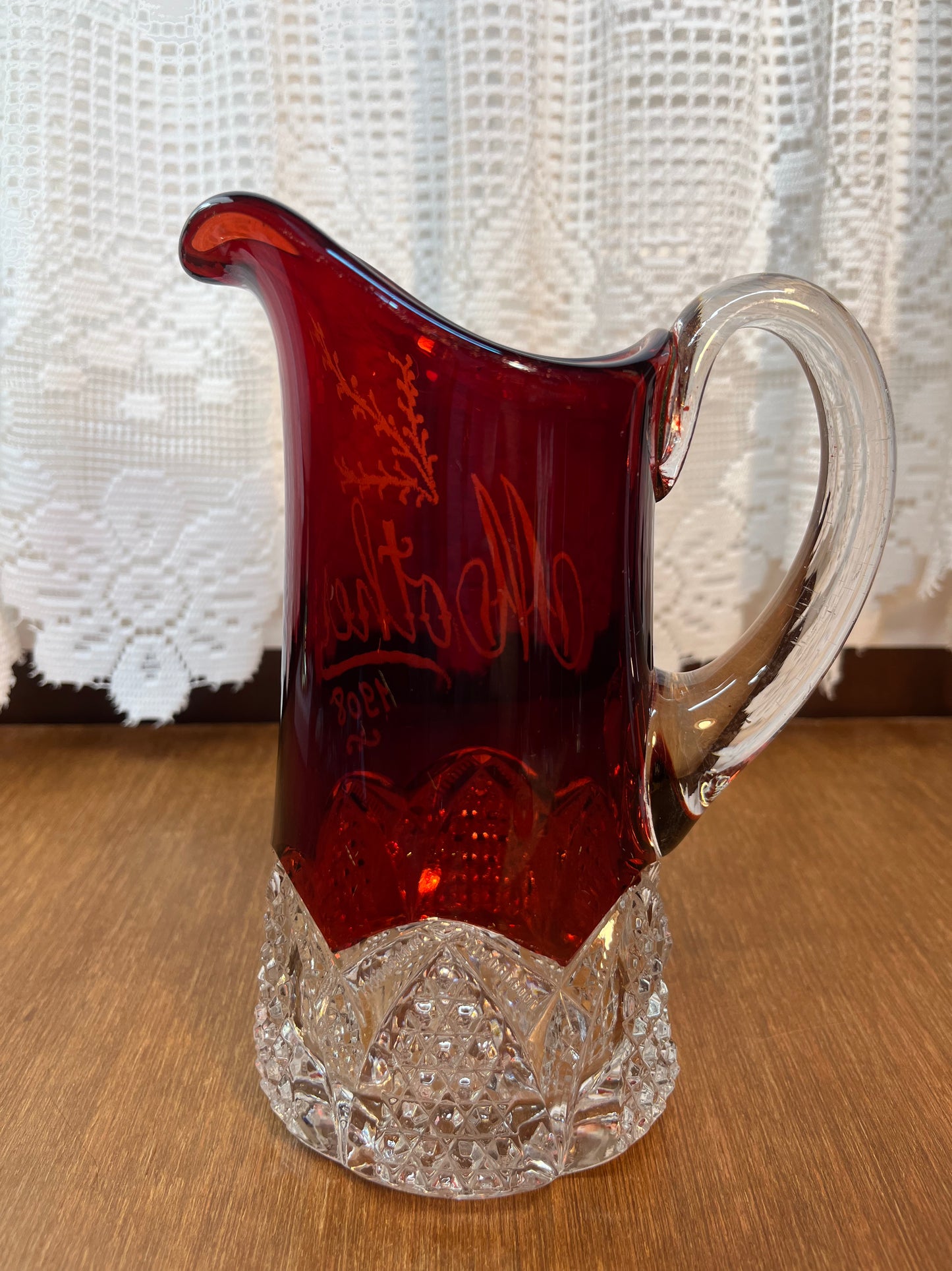 Vintage Art Glass Mother 1908 Ruby Creamer