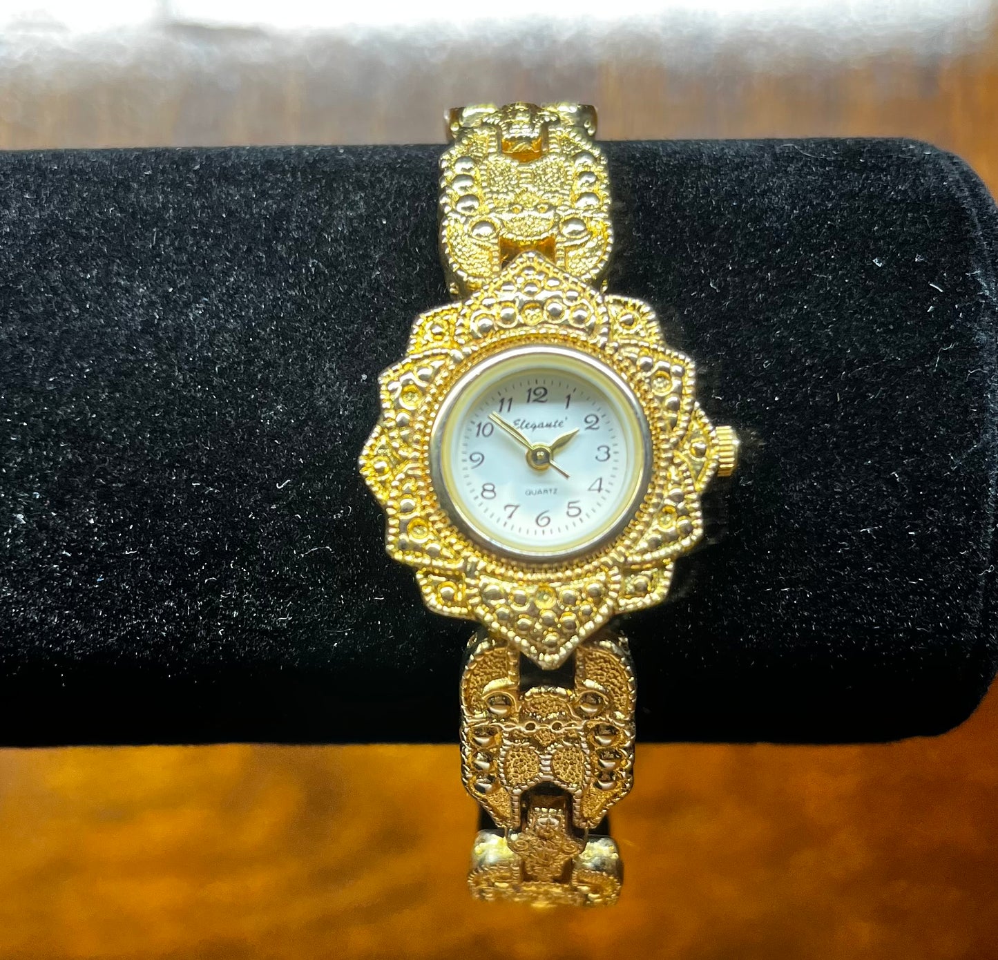 Beautiful Vintage Lotus Design Gold Plated Watch