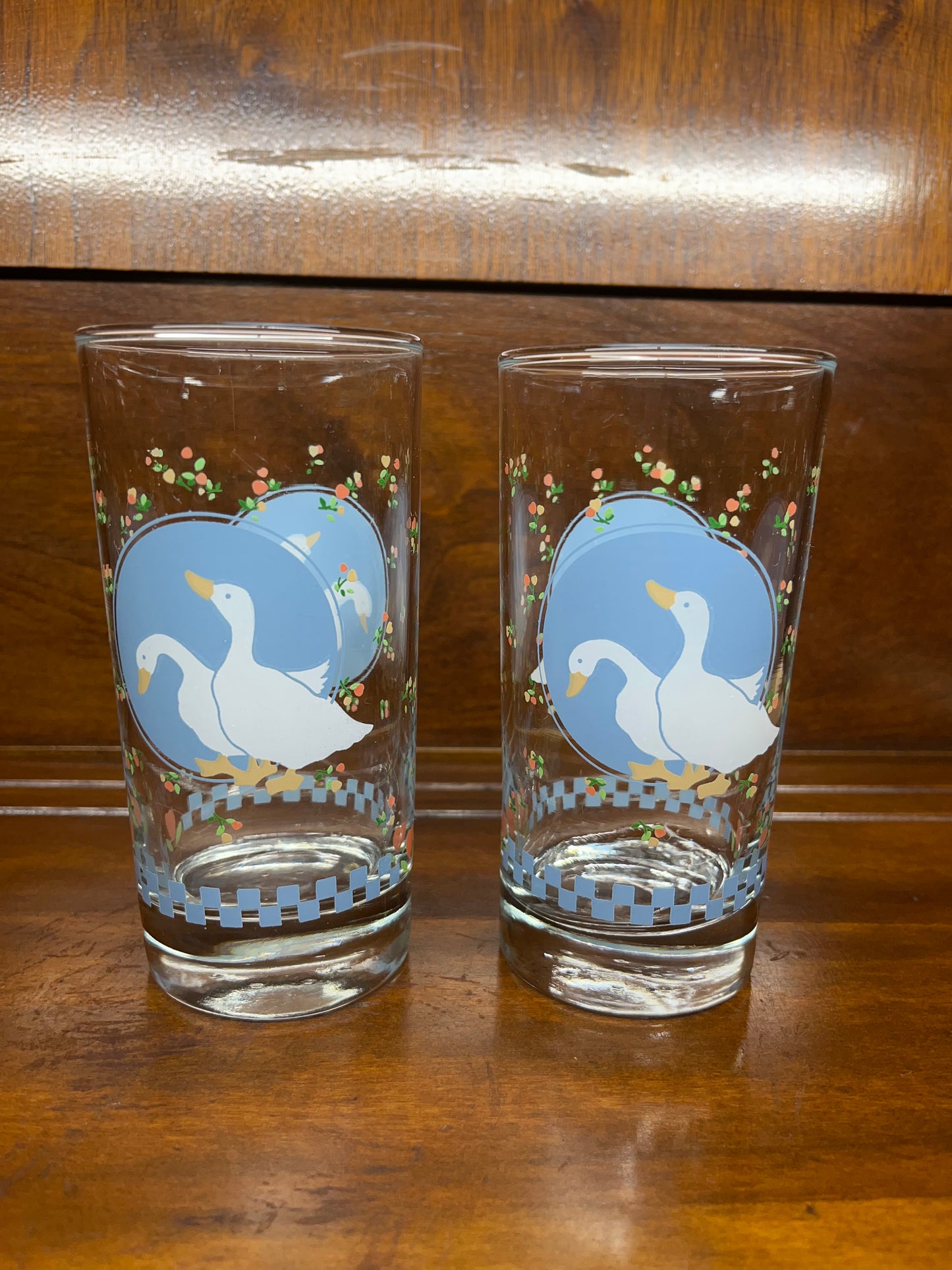 Vintage Country Blue Geese Drinking Glasses
