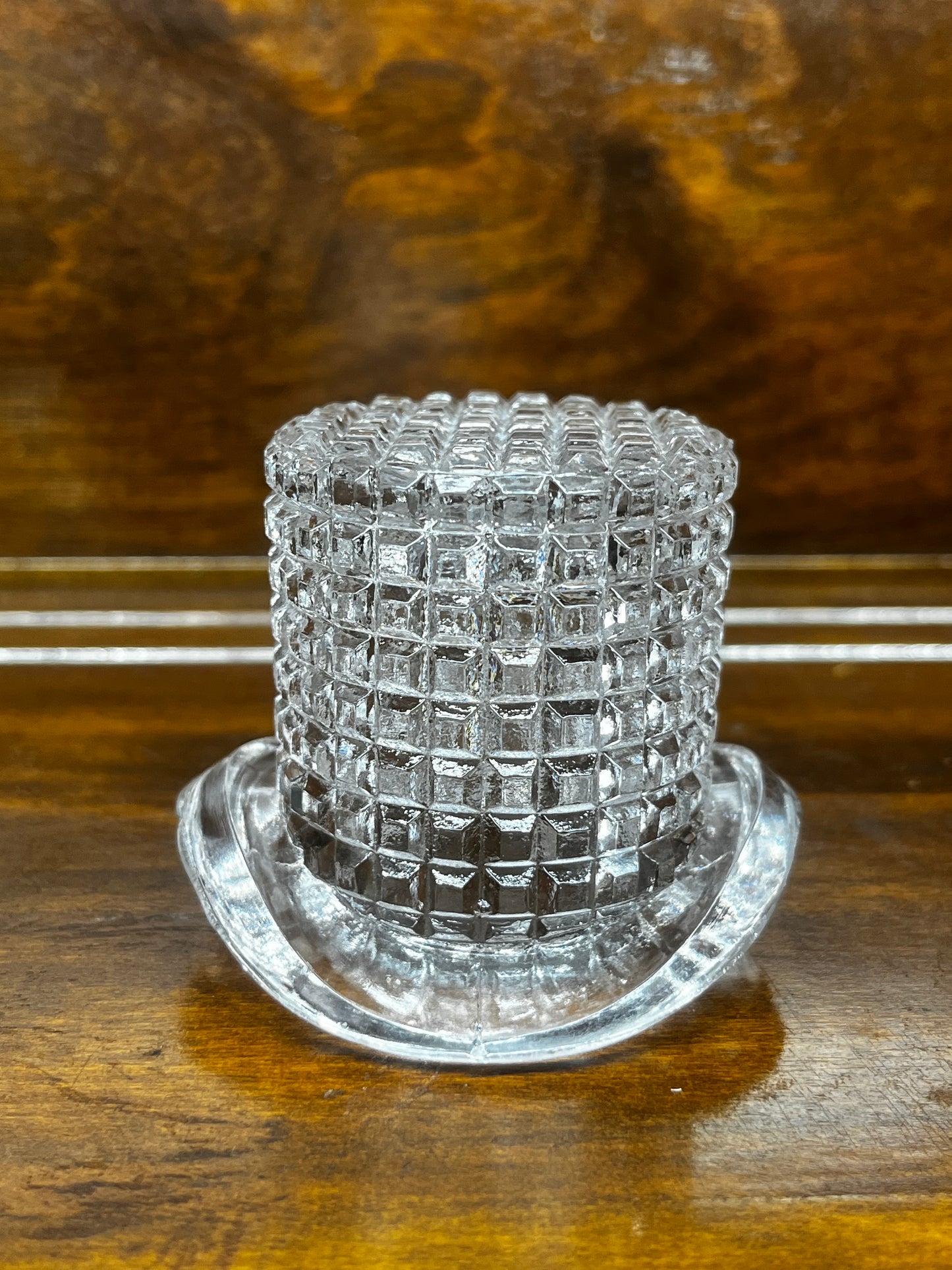 Vintage Clear Glass Square Pattern Toothpick Art Glass Top Hat