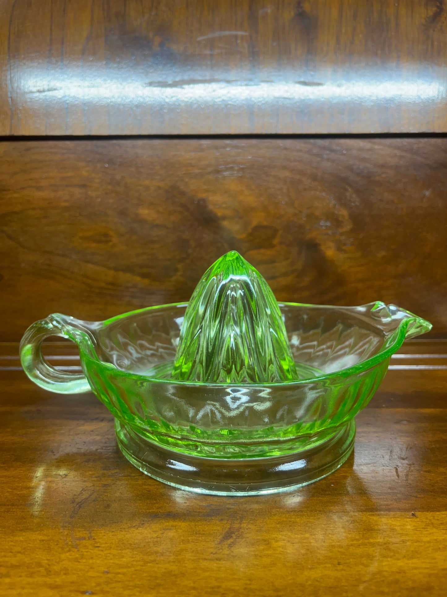 Vintage Depression Glass/ Uranium Glass Handle Juicer