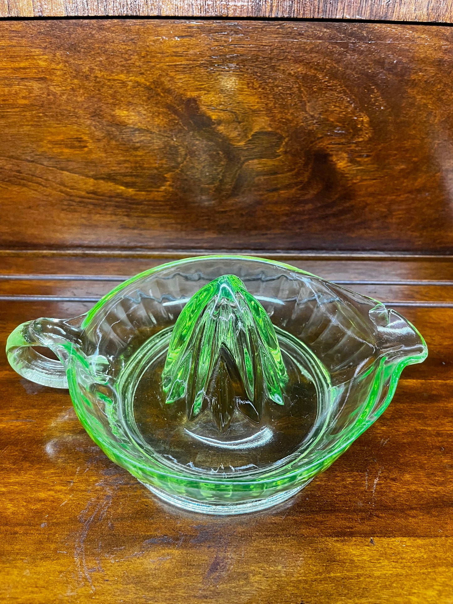 Vintage Depression Glass/ Uranium Glass Handle Juicer