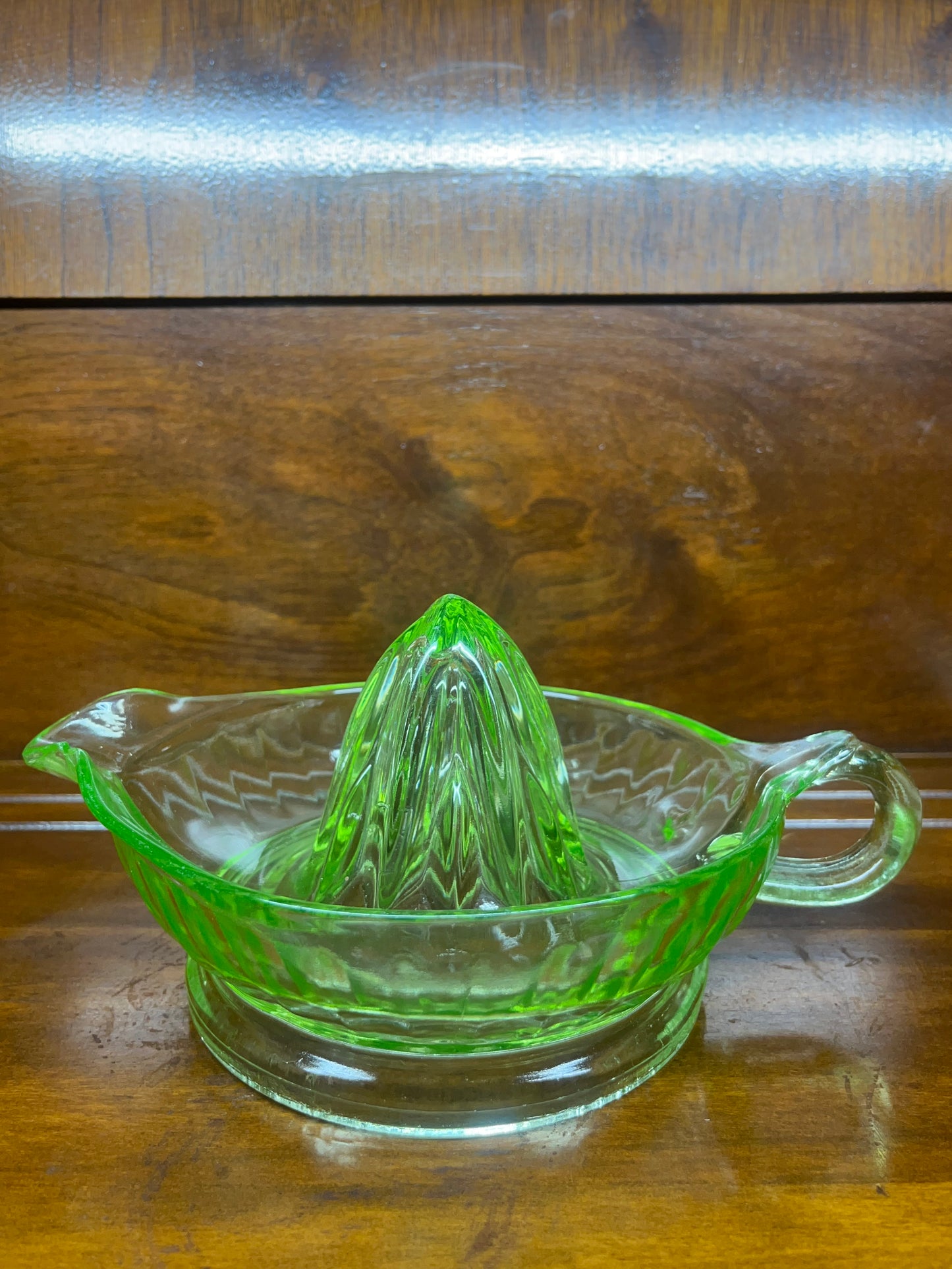 Vintage Depression Glass/ Uranium Glass Handle Juicer