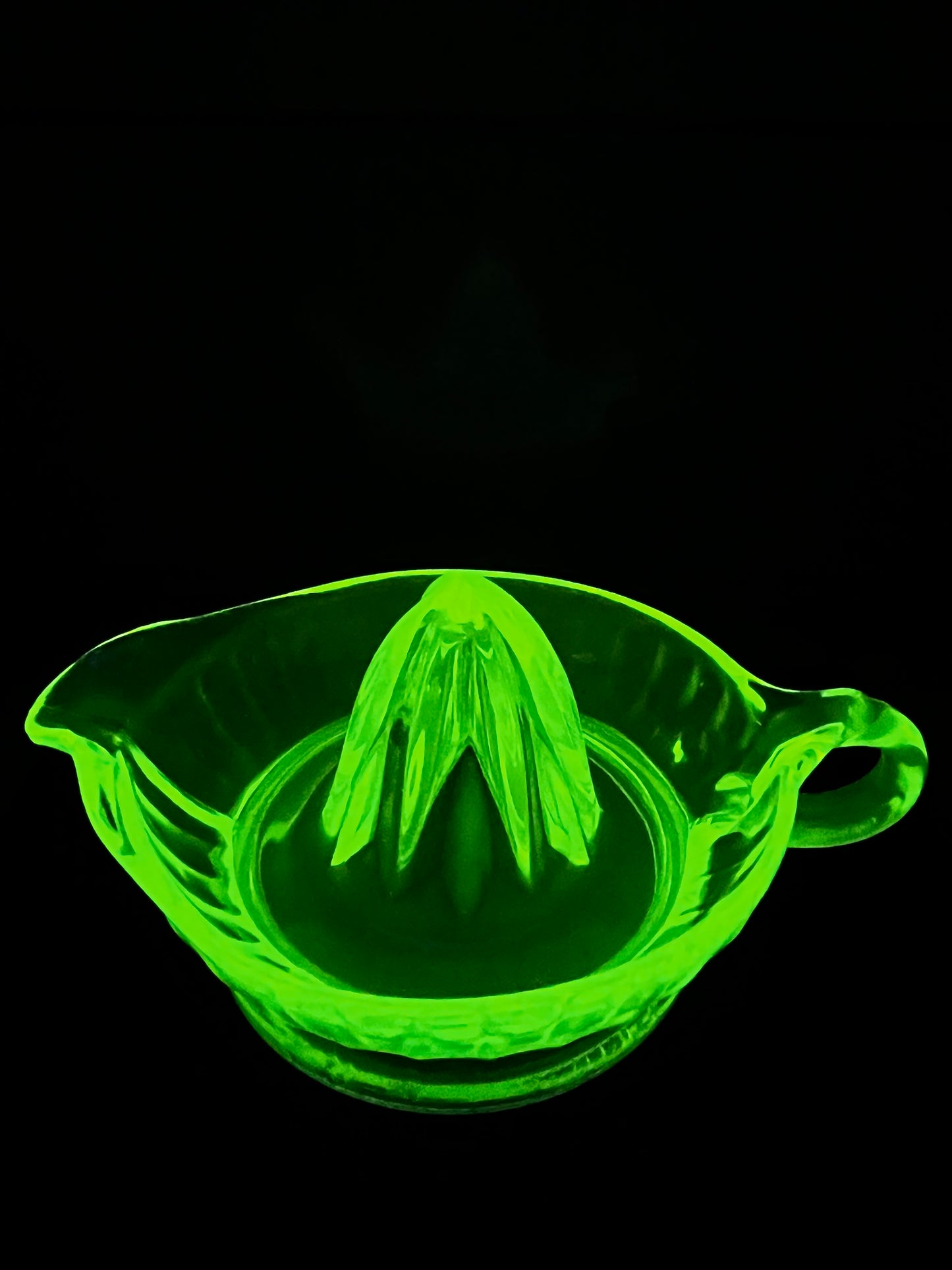 Vintage Depression Glass/ Uranium Glass Handle Juicer