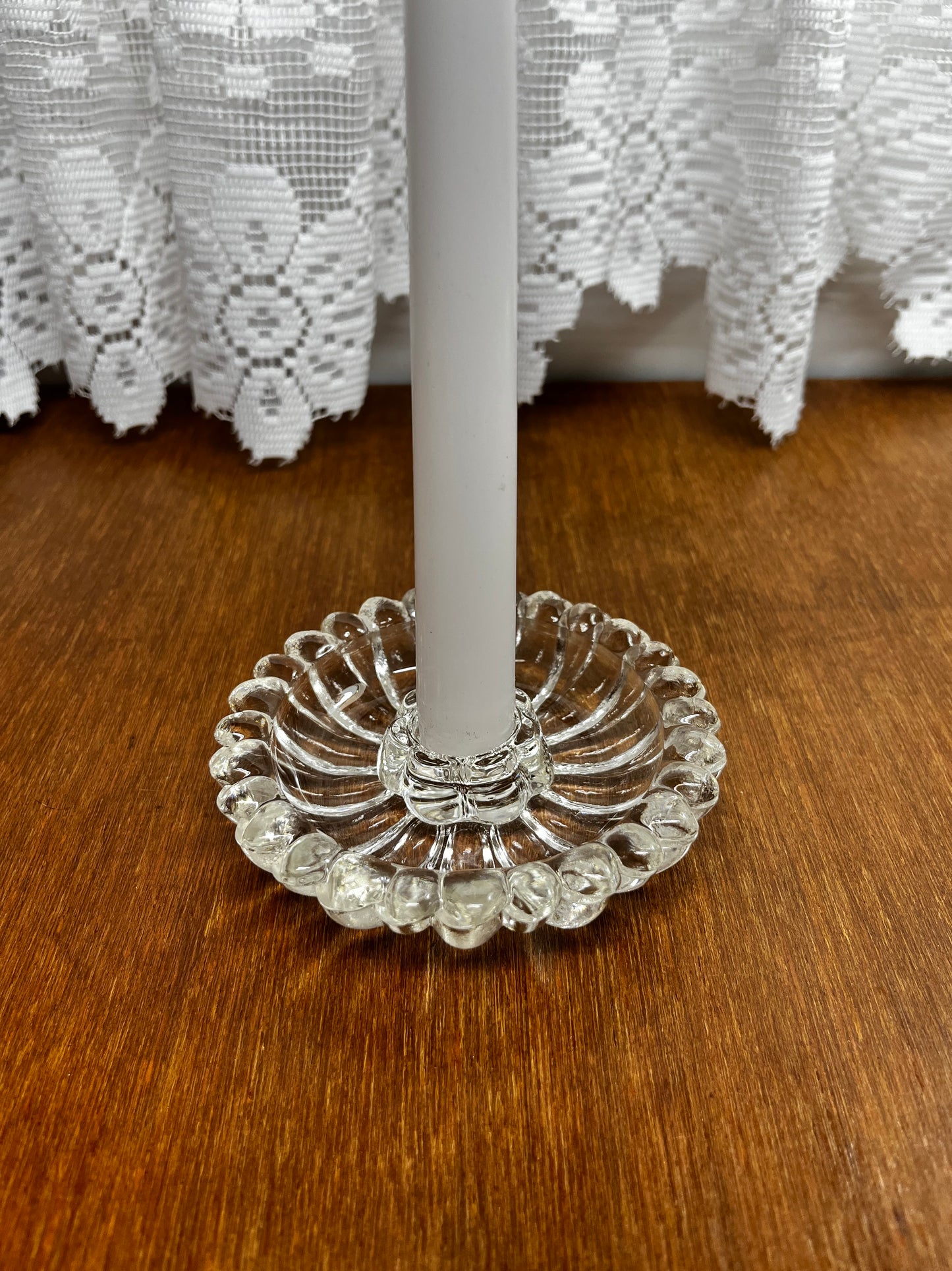 Beautiful Set of Vintage Glass Daisy Candle Holders