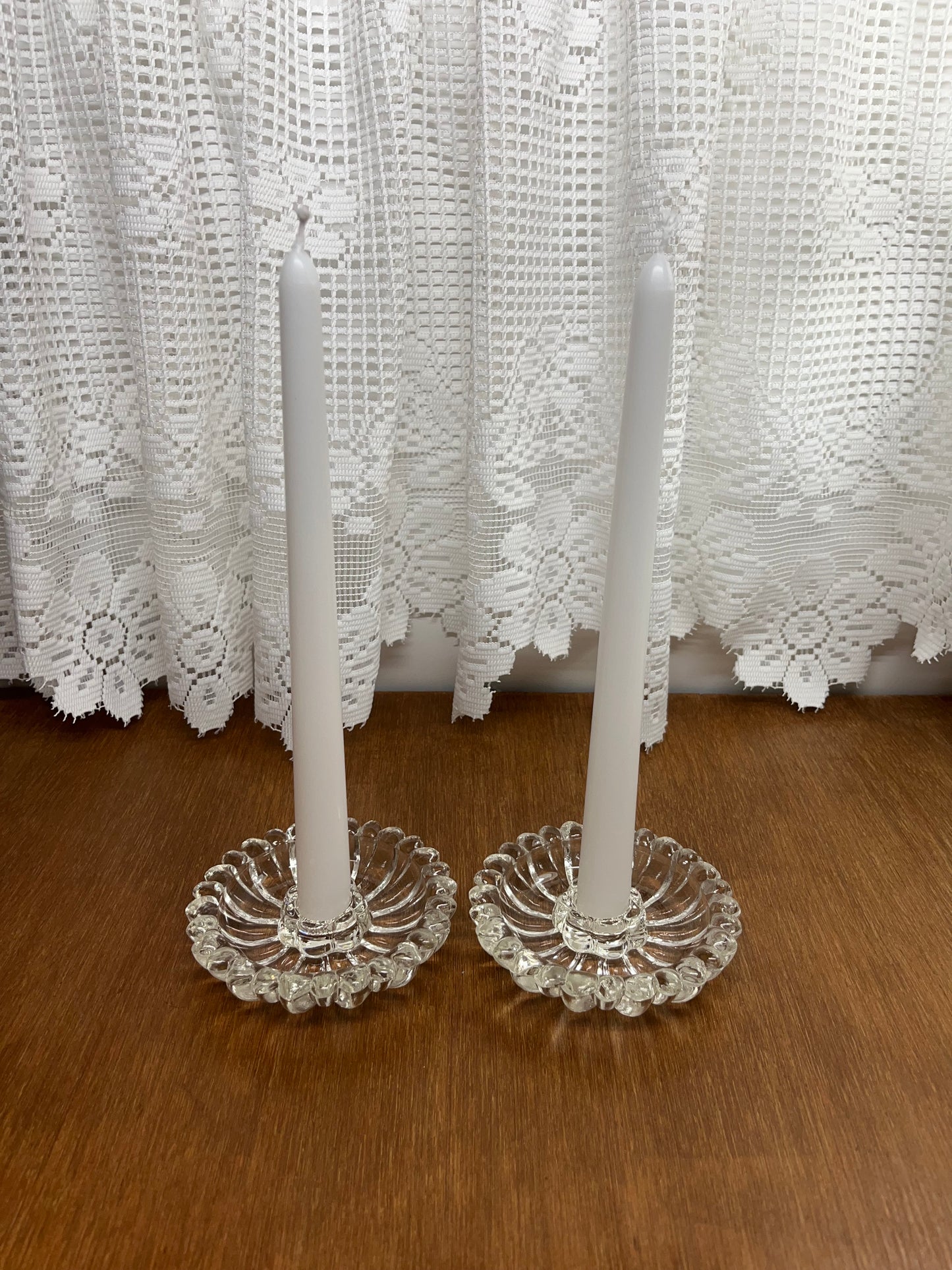 Beautiful Set of Vintage Glass Daisy Candle Holders