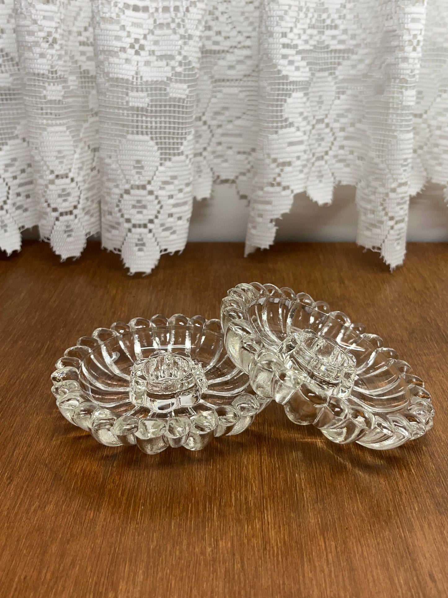Beautiful Set of Vintage Glass Daisy Candle Holders