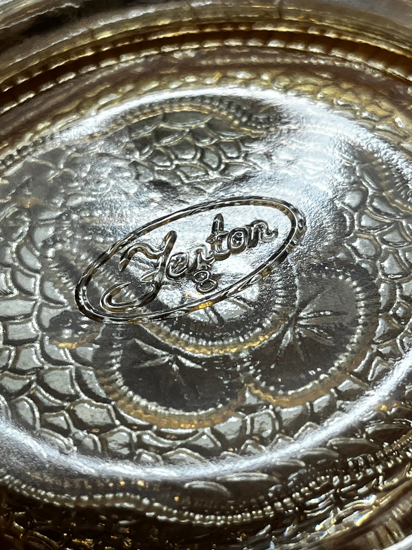 Vintage Art Glass Fenton Caramel Ombre Medallion Candy Dish