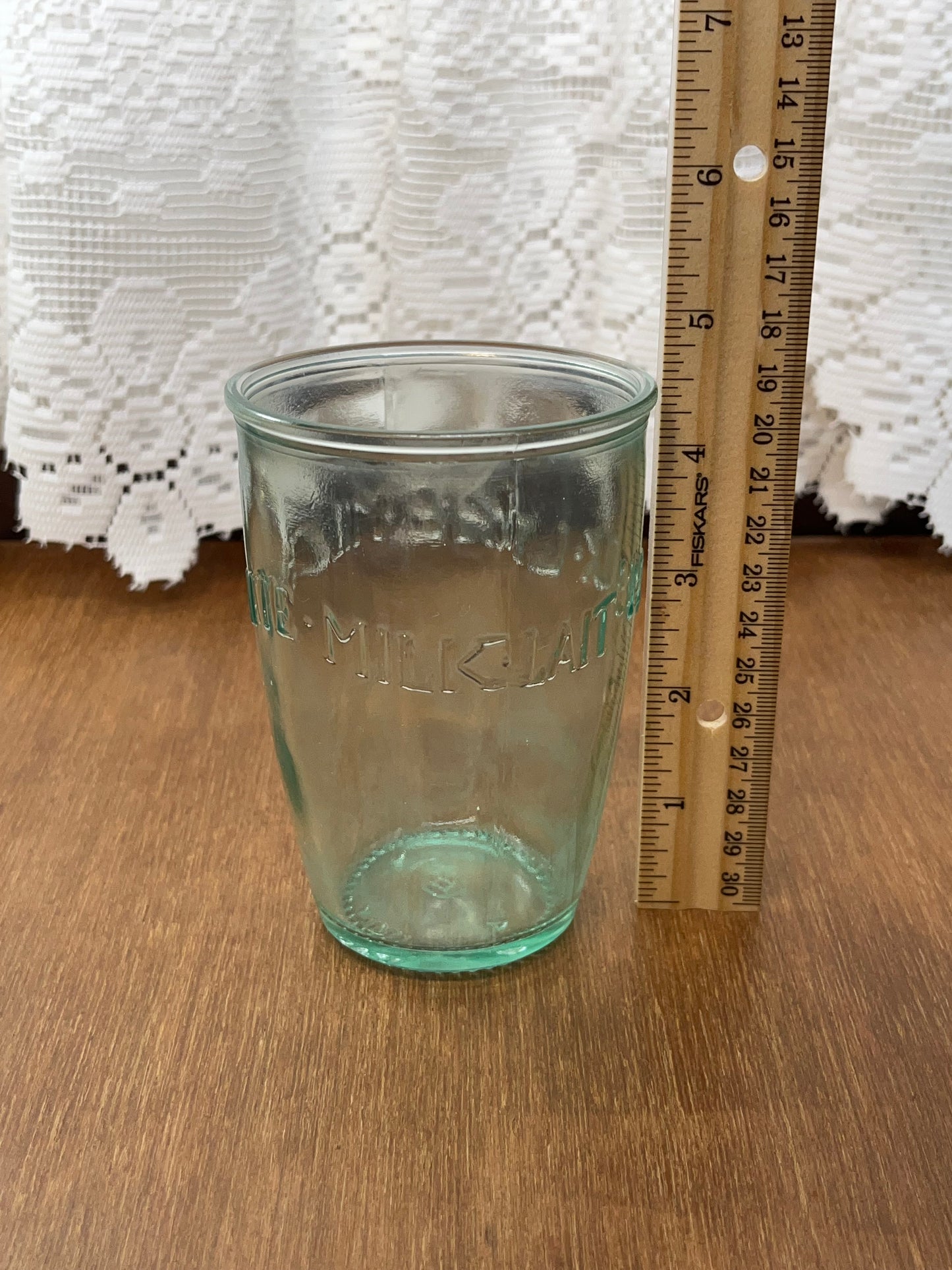 Green Glass Milch Leche Mjolk Lait Embossed Italy