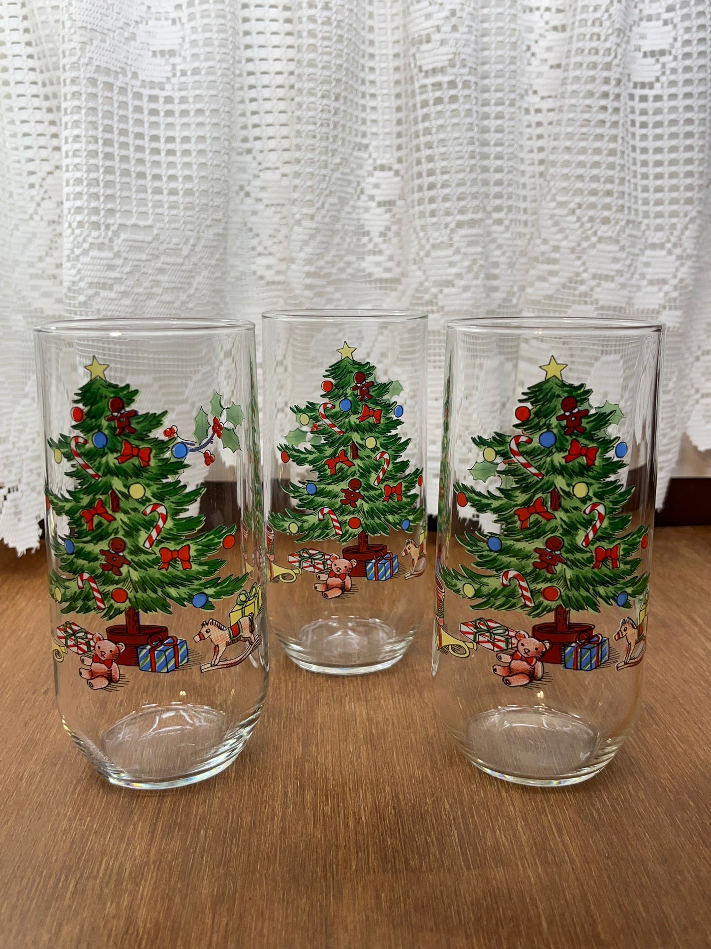 Three Vintage Luminarc Christmas Noel Drinking Glasses