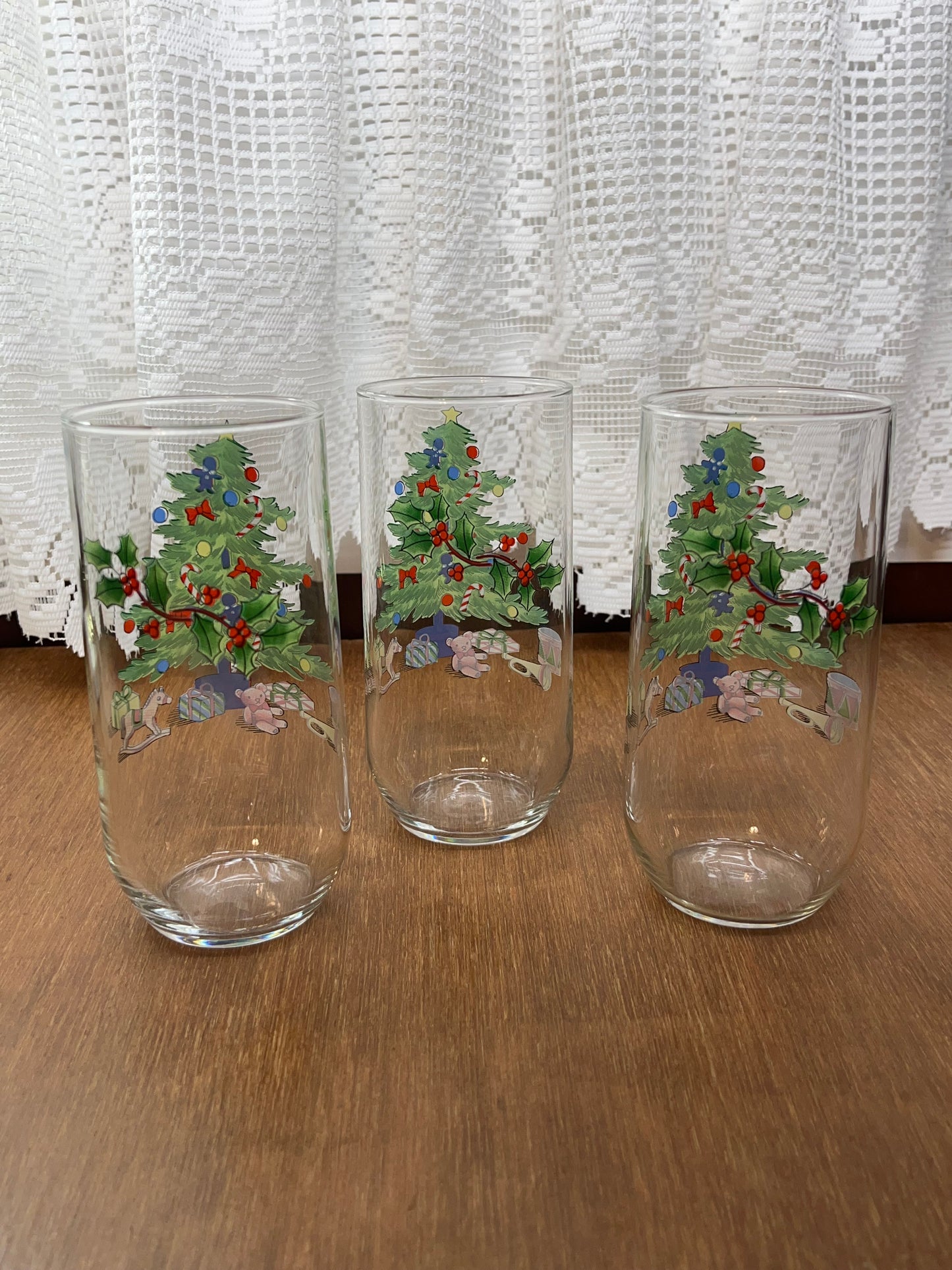 Three Vintage Luminarc Christmas Noel Drinking Glasses