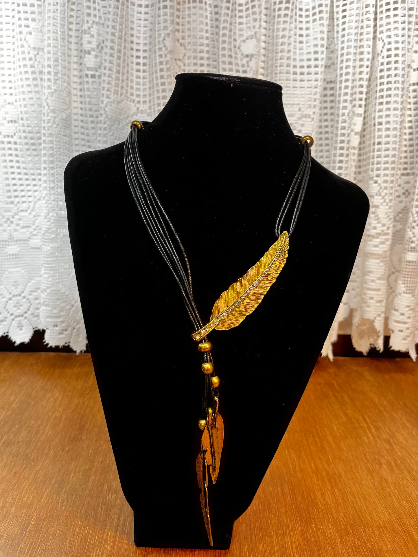 Gold & Black Feather Necklace
