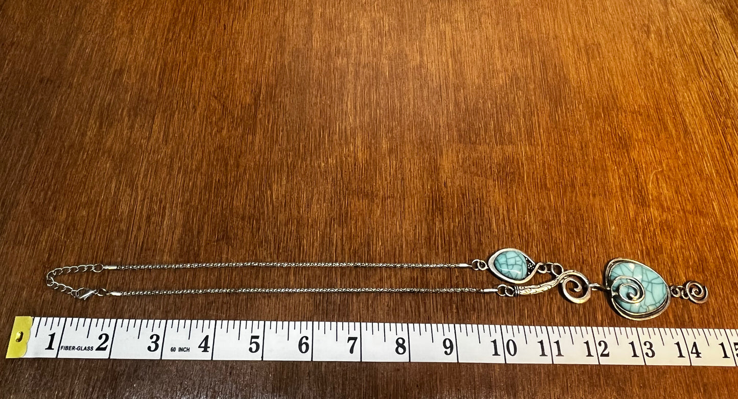 Spiral Teal Chain Necklace