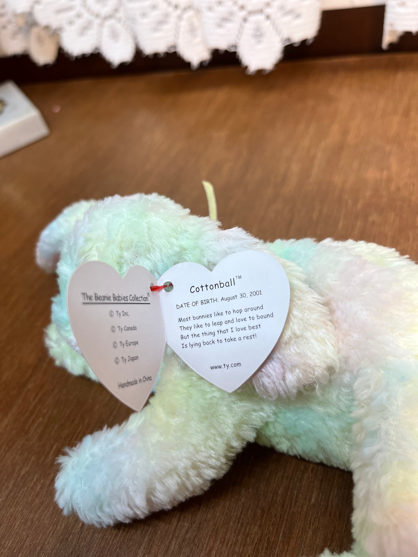 Cottonball Beanie Baby Ty Bunny With Tag