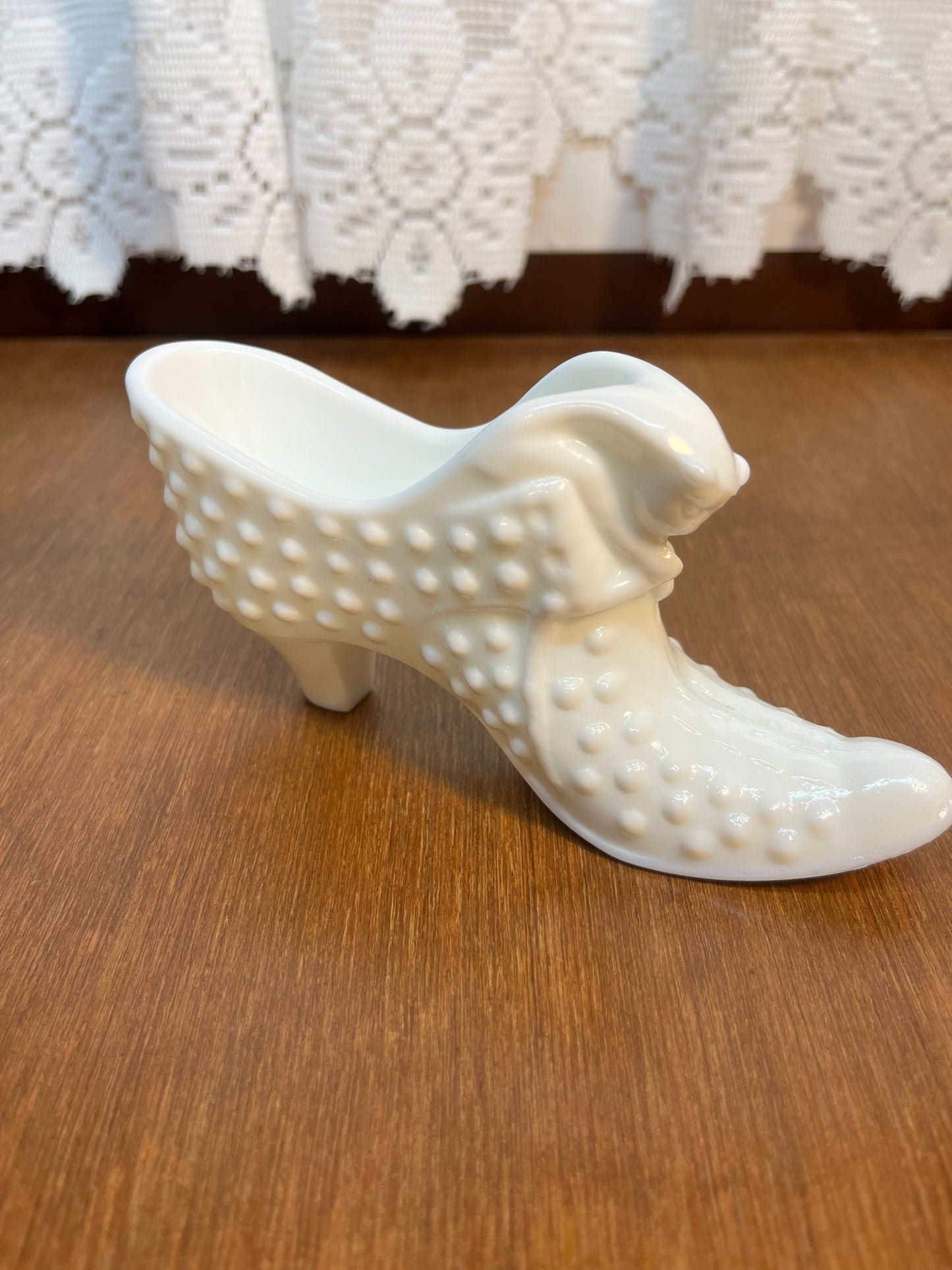 Vintage Milk Glass Hobnail Fenton Art Glass Shoe With Stamp