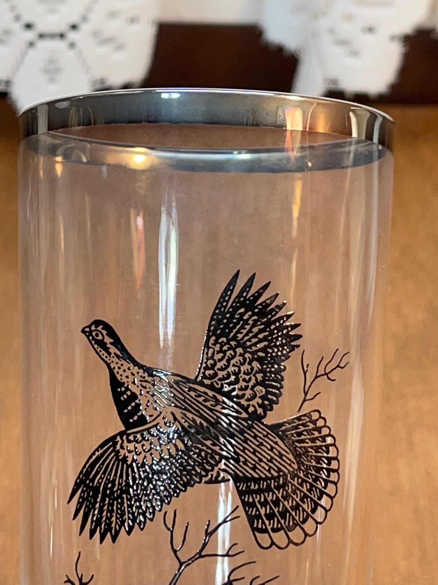 Set Of Four Silver Rimmed Federal Game Bird Drinking Glasses
