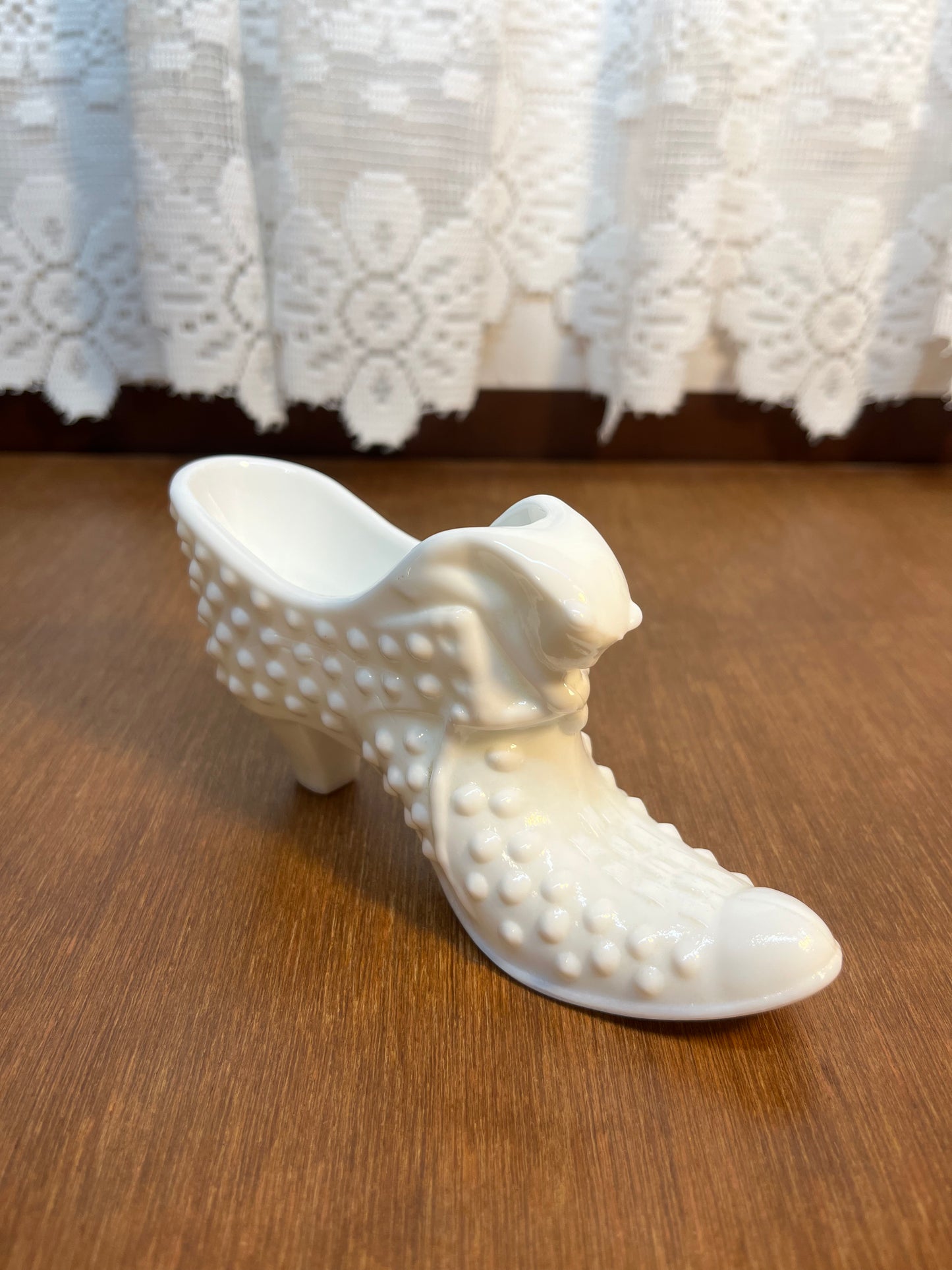 Vintage Milk Glass Hobnail Fenton Art Glass Shoe