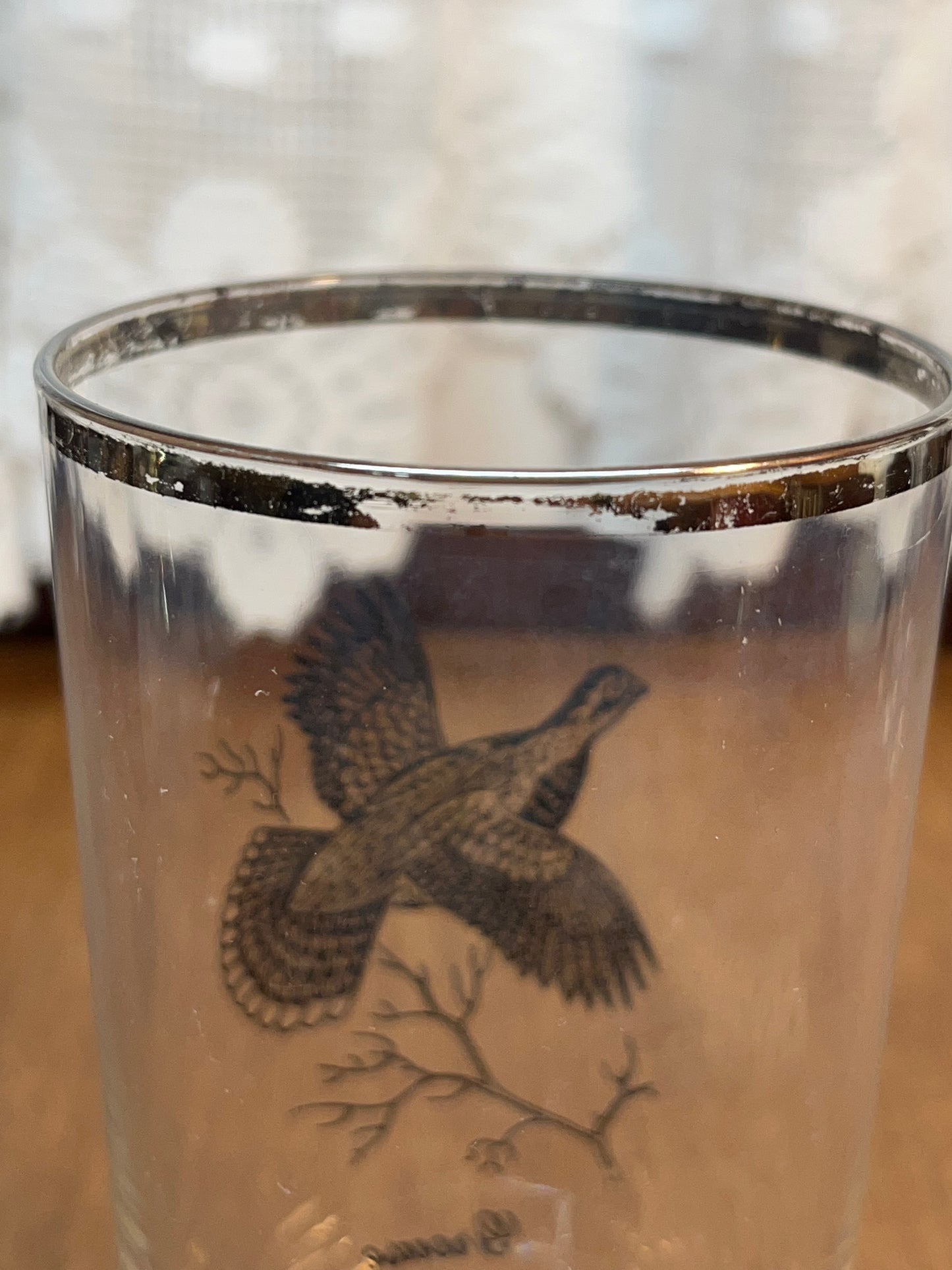 Grouse Glass Federal Game Silver Rim Drinking Glass