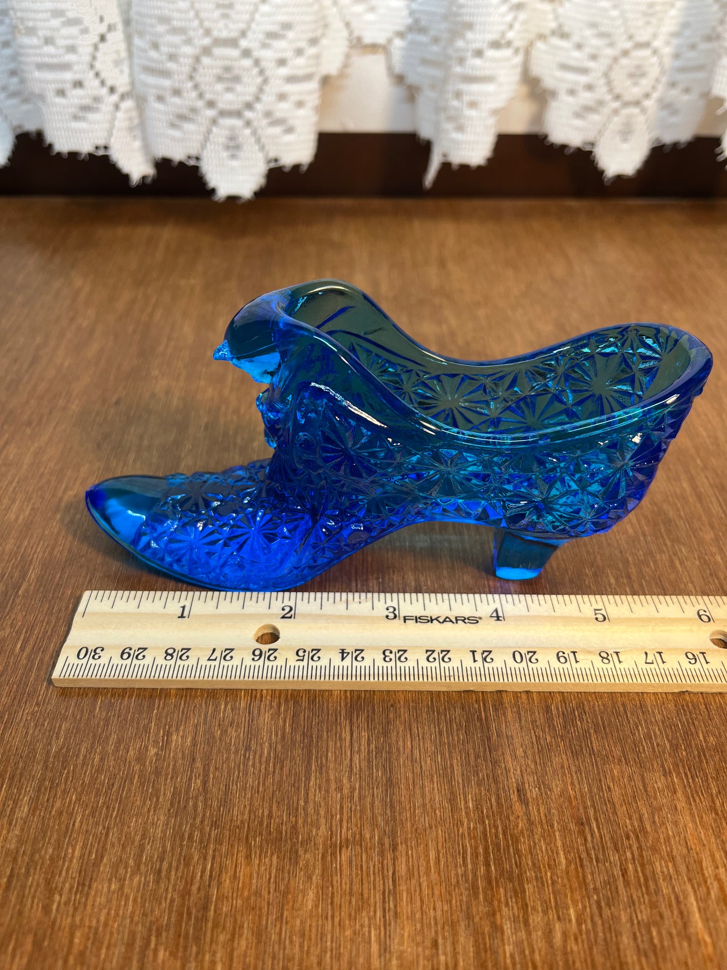 Vintage Cobalt Blue Fenton Art Glass Cat Face Shoe