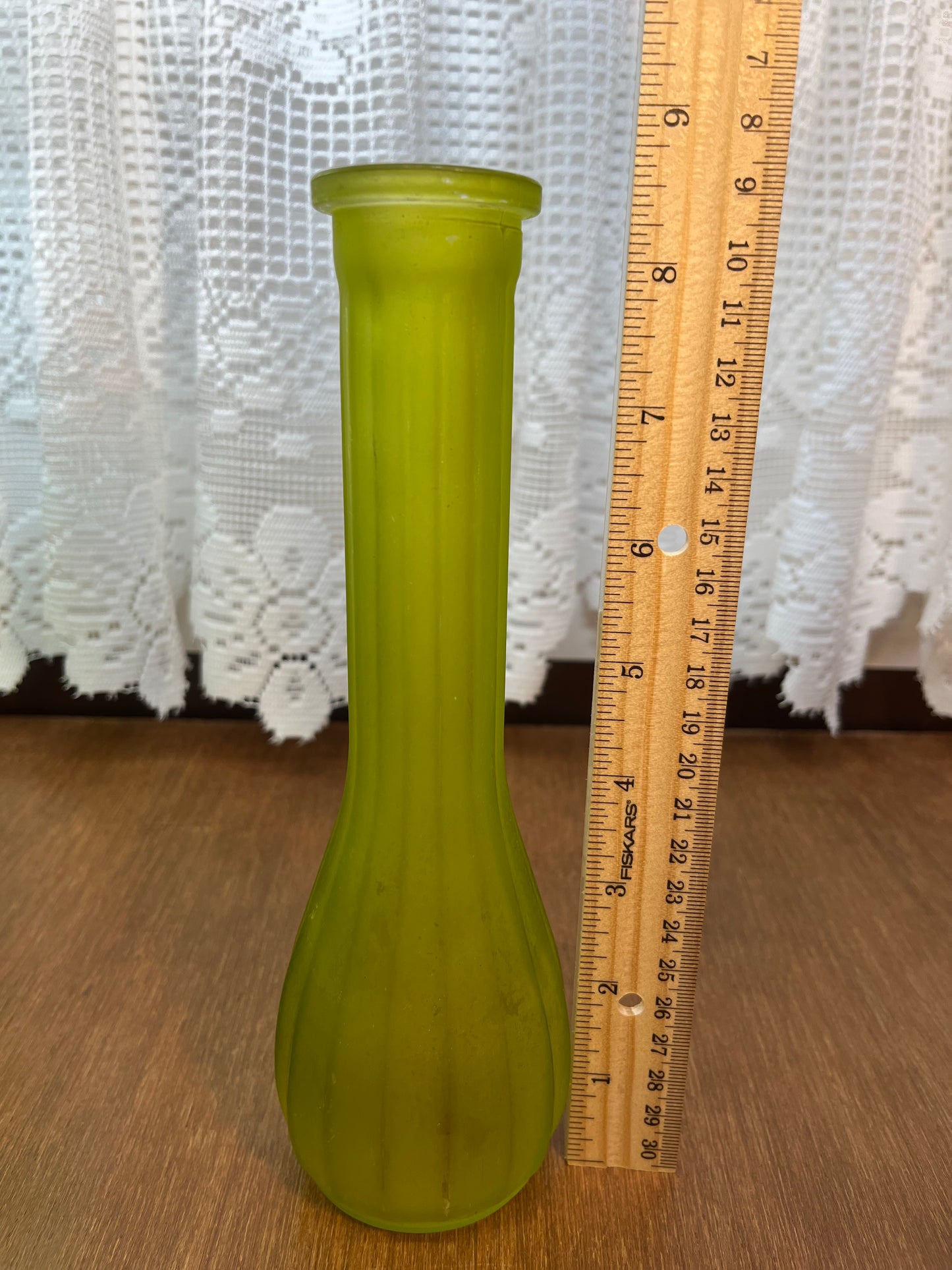 Matte Green Glass Ribbed Bud Vase