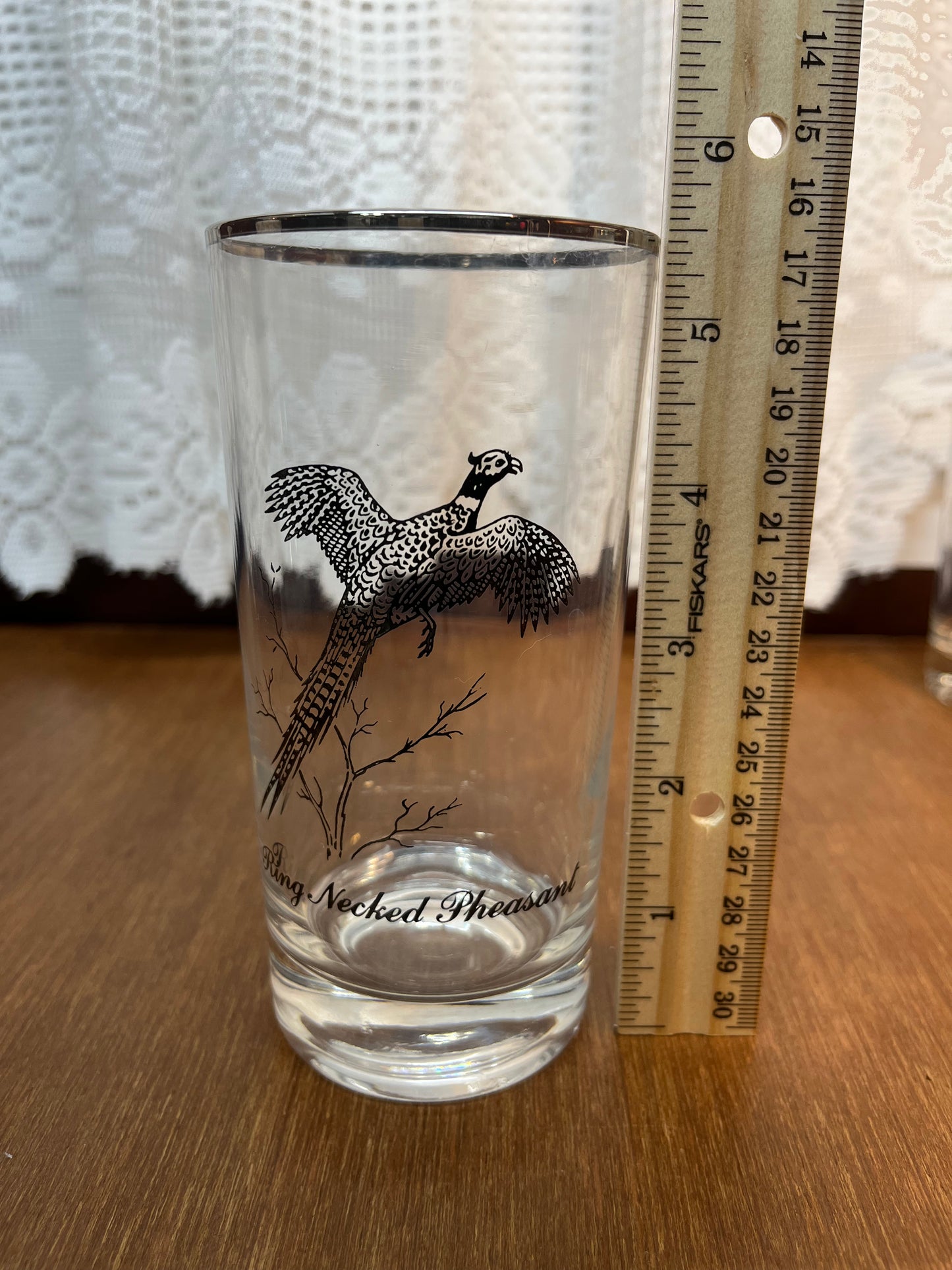 Set Of Four Silver Rimmed Federal Game Bird Drinking Glasses
