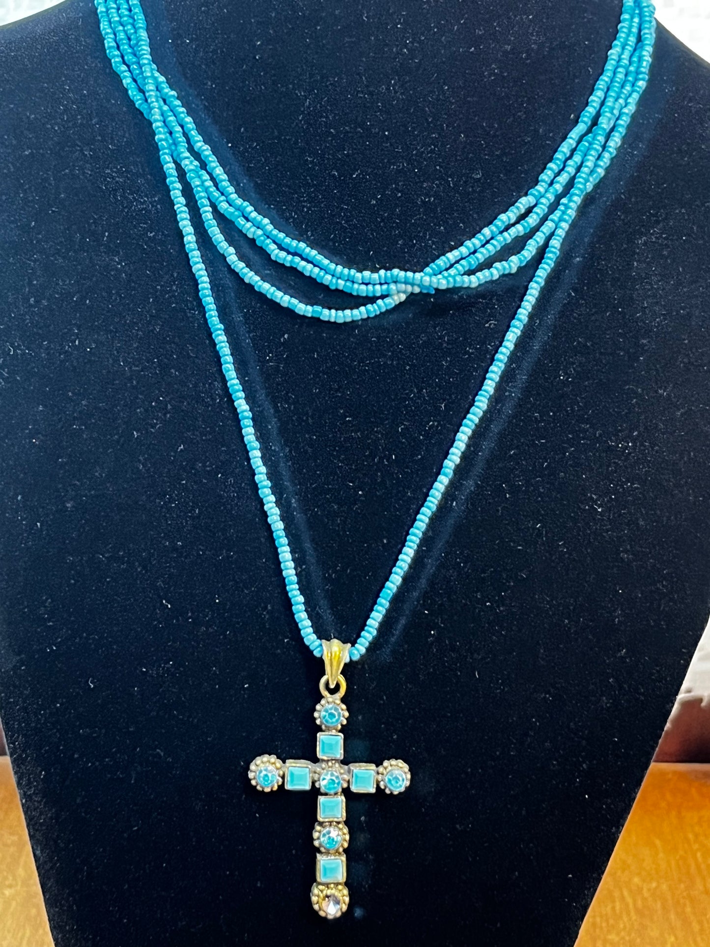 Turquoise Beaded Cross Necklace