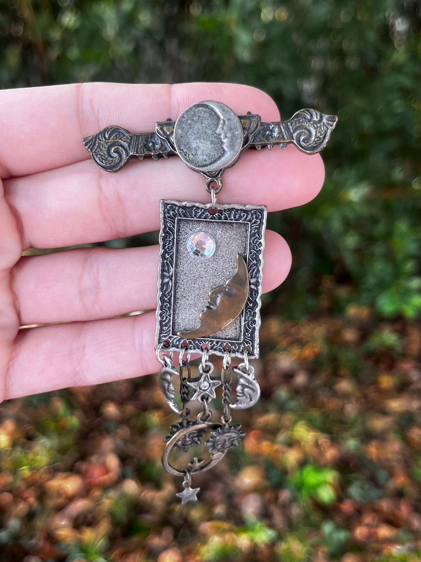 Vintage Sun and Moon Drop Pin Brooch
