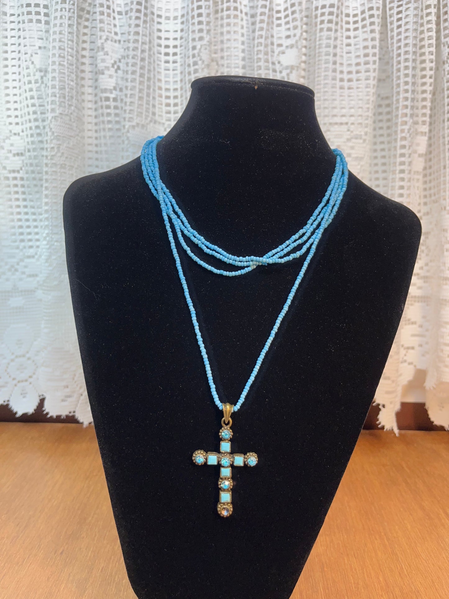 Turquoise Beaded Cross Necklace