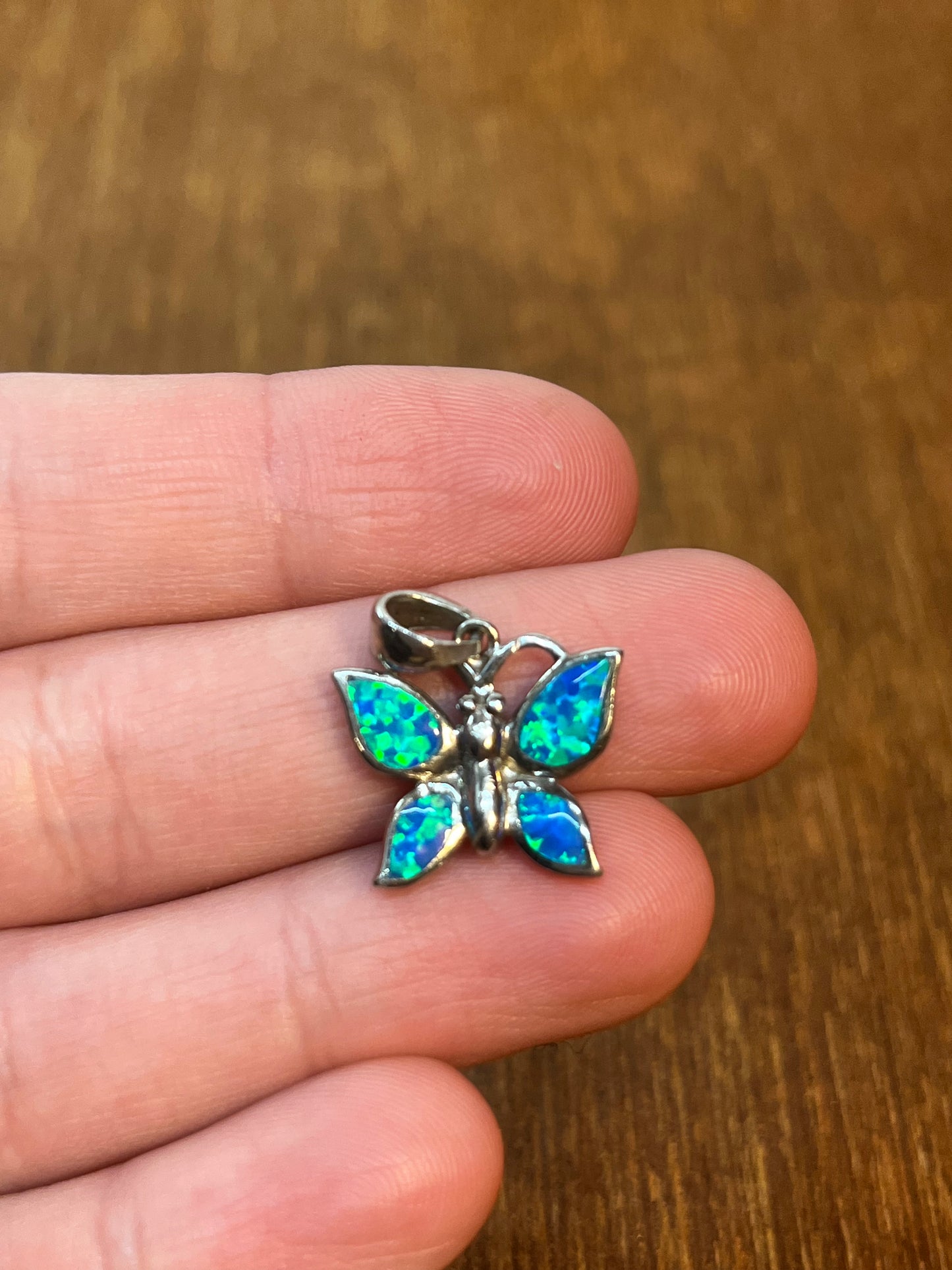 Opal Butterfly Charm Pendant