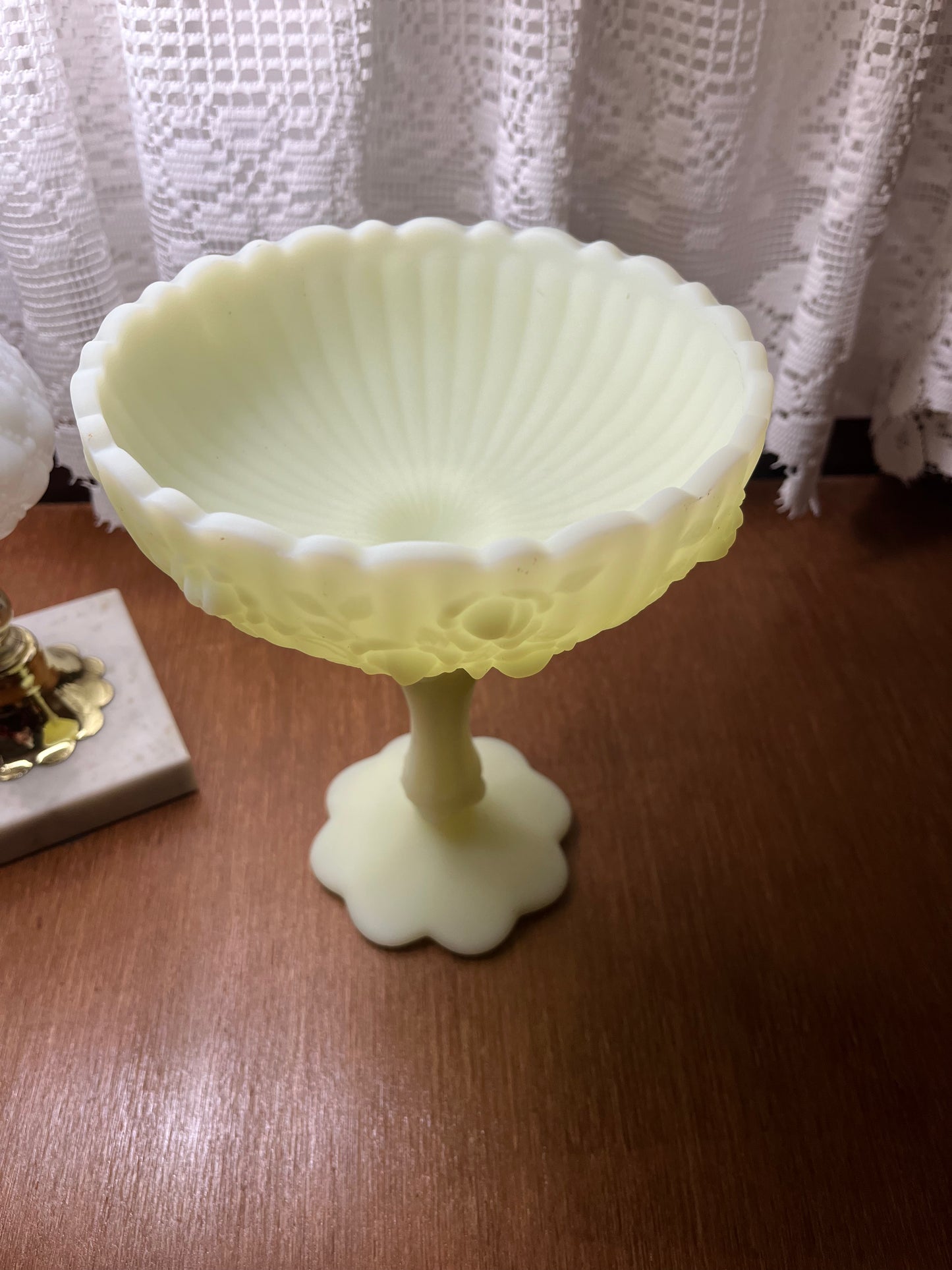 Vintage Fenton Satin Uranium Compote Pedestal Dish