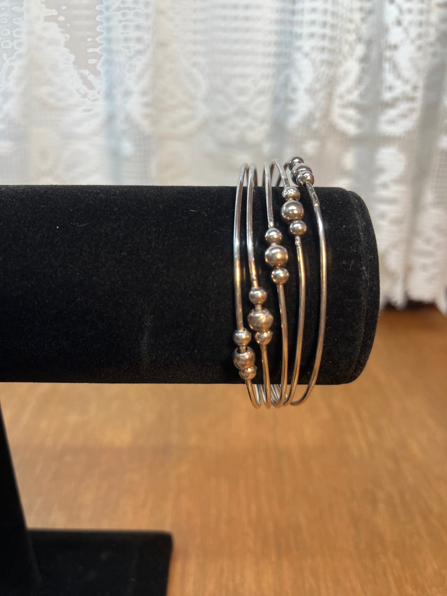 Silver Beaded Multi Band Bracelet