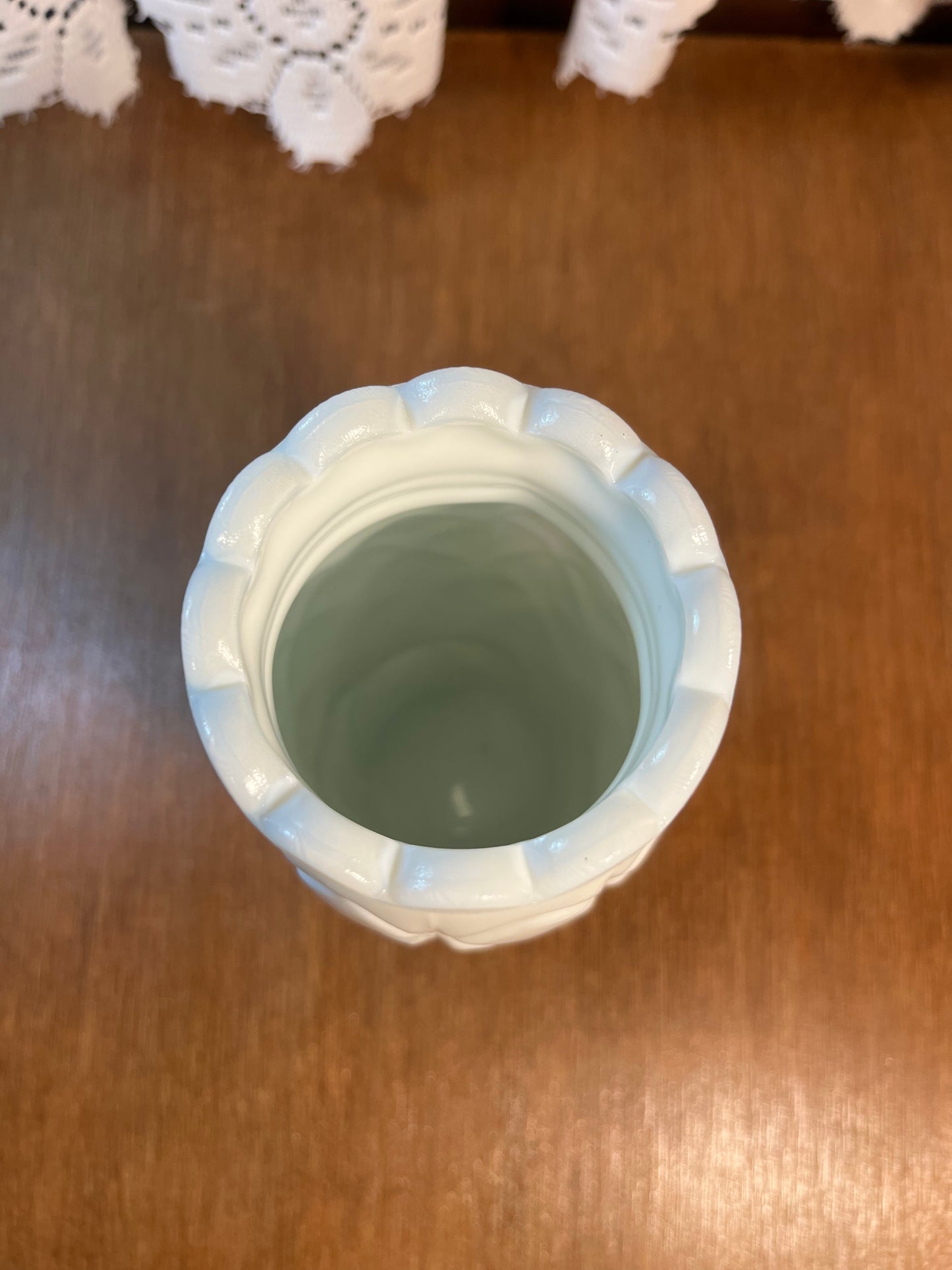 Milk Glass Scallop Top Pineapple Patterned Vase