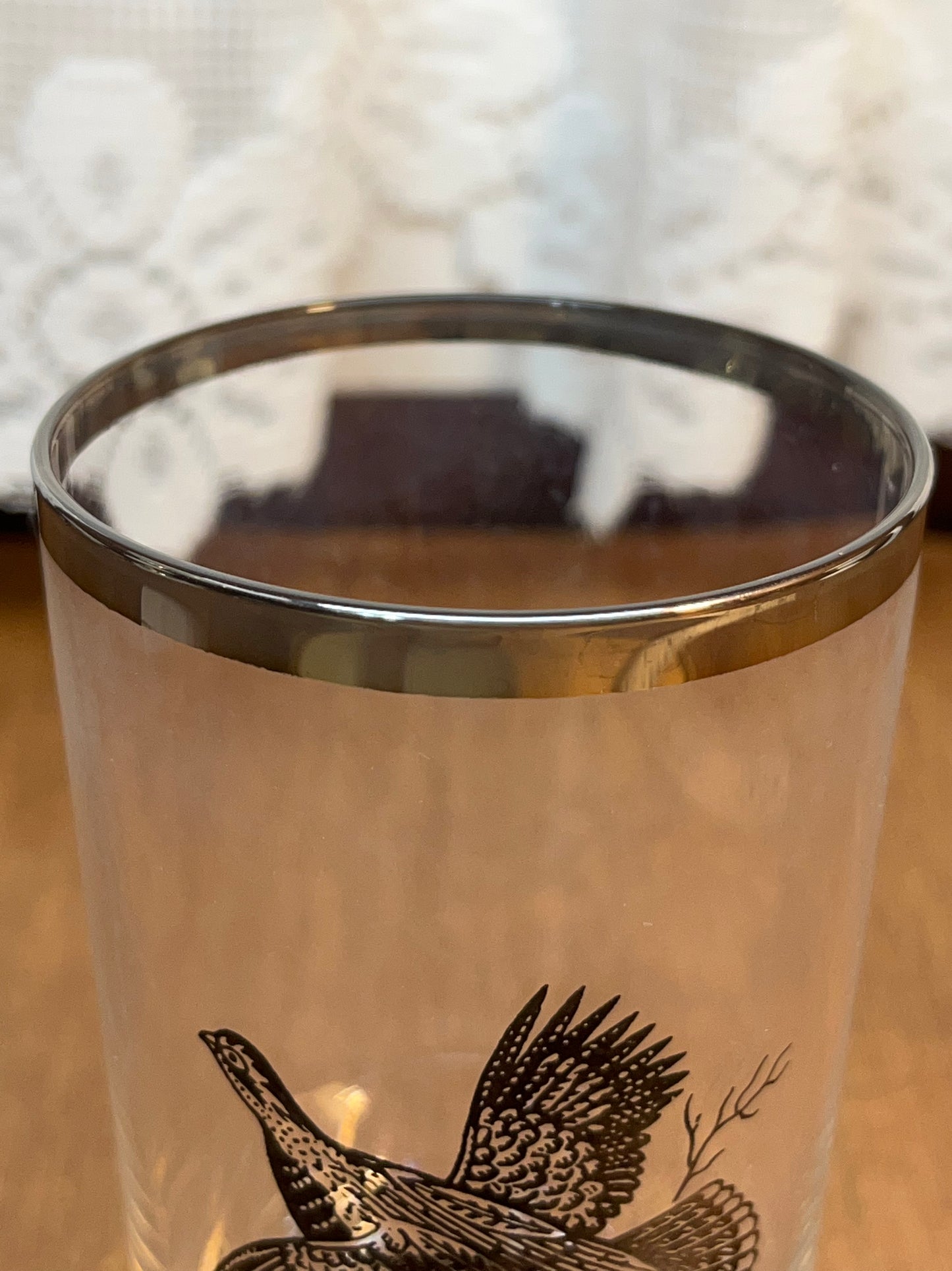 Set Of Four Silver Rimmed Federal Game Bird Drinking Glasses