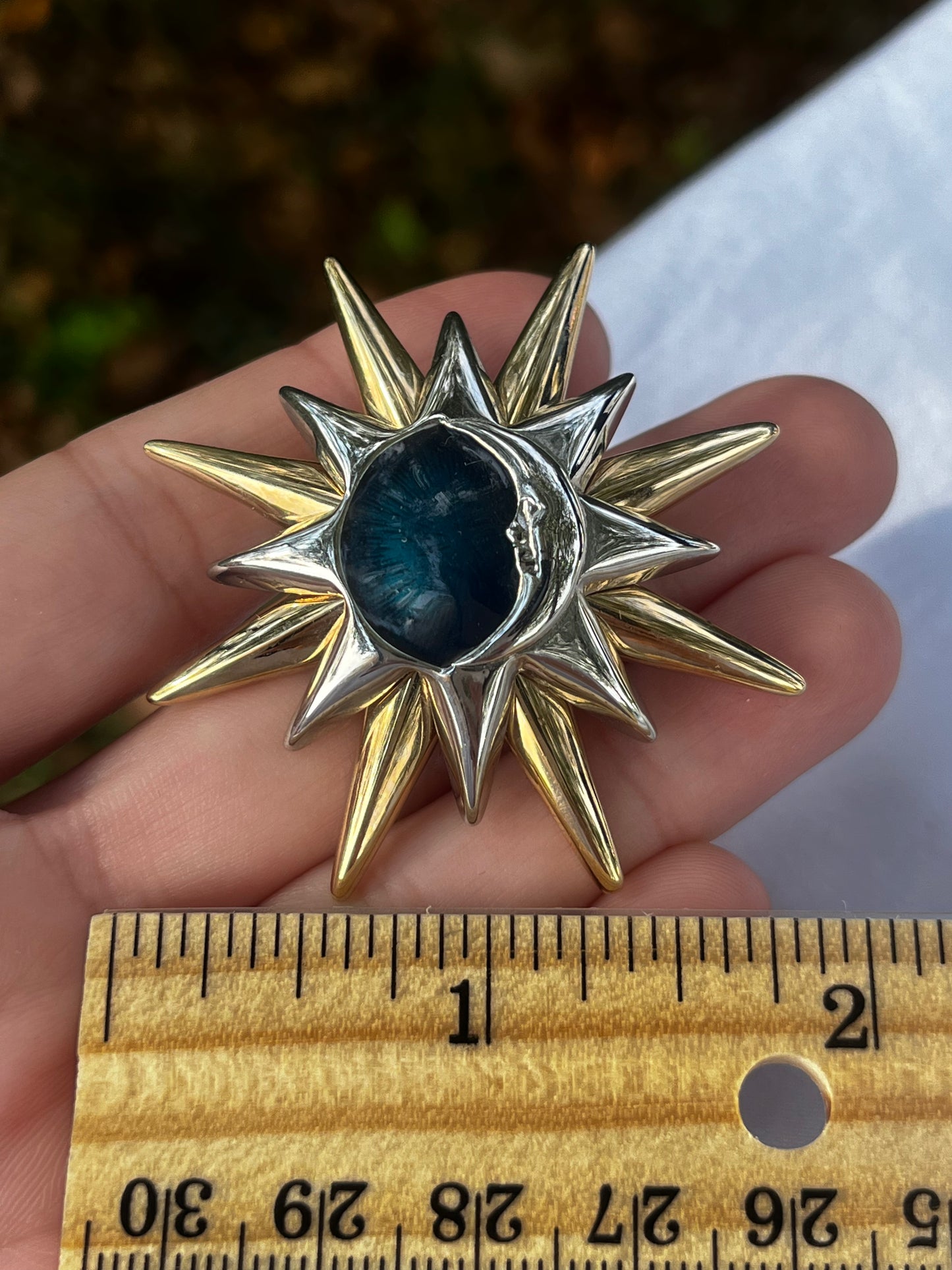 Gold and Silver Toned Moon and Sun Brooch