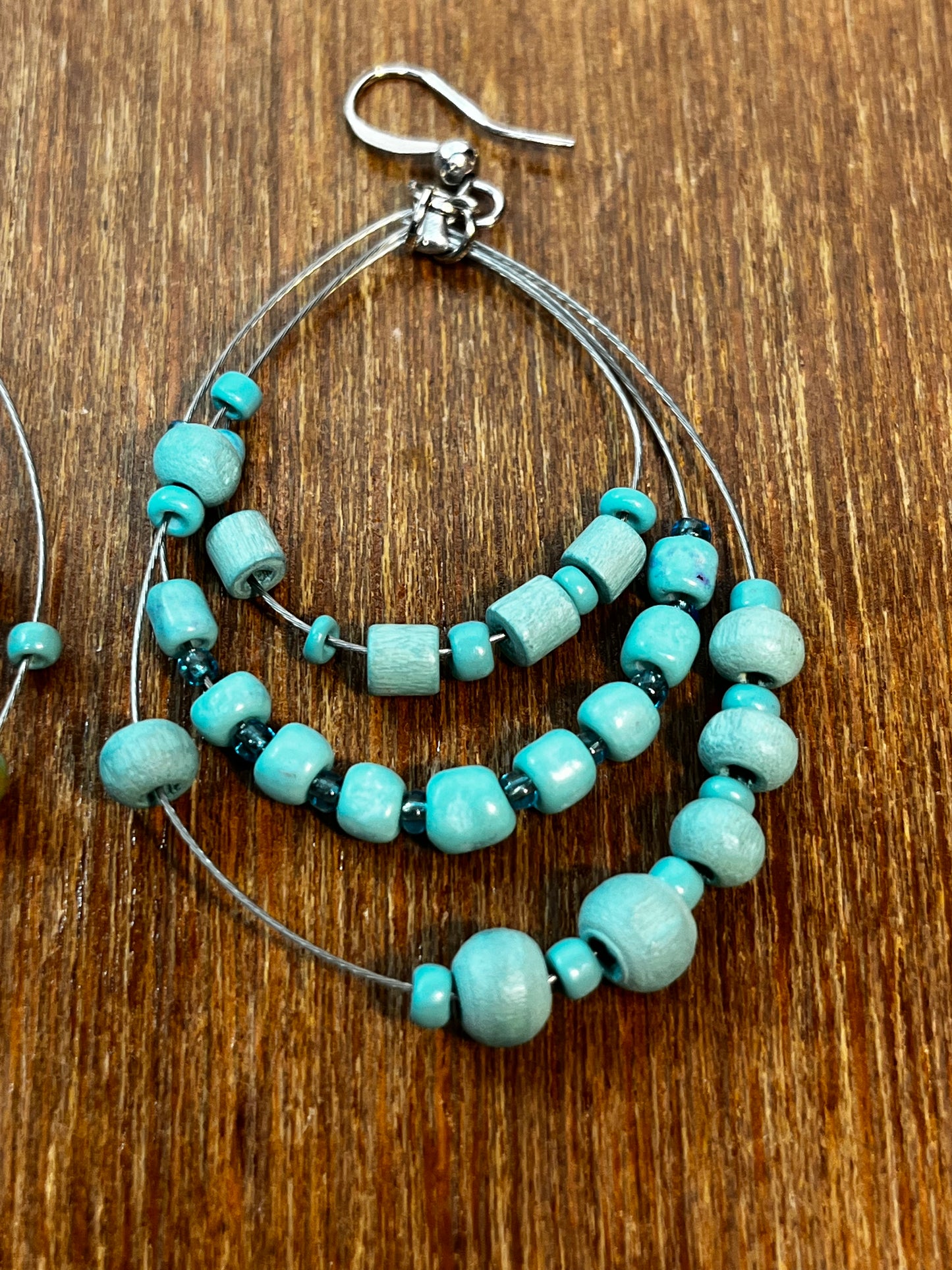 Teal Beaded Hoop Earrings