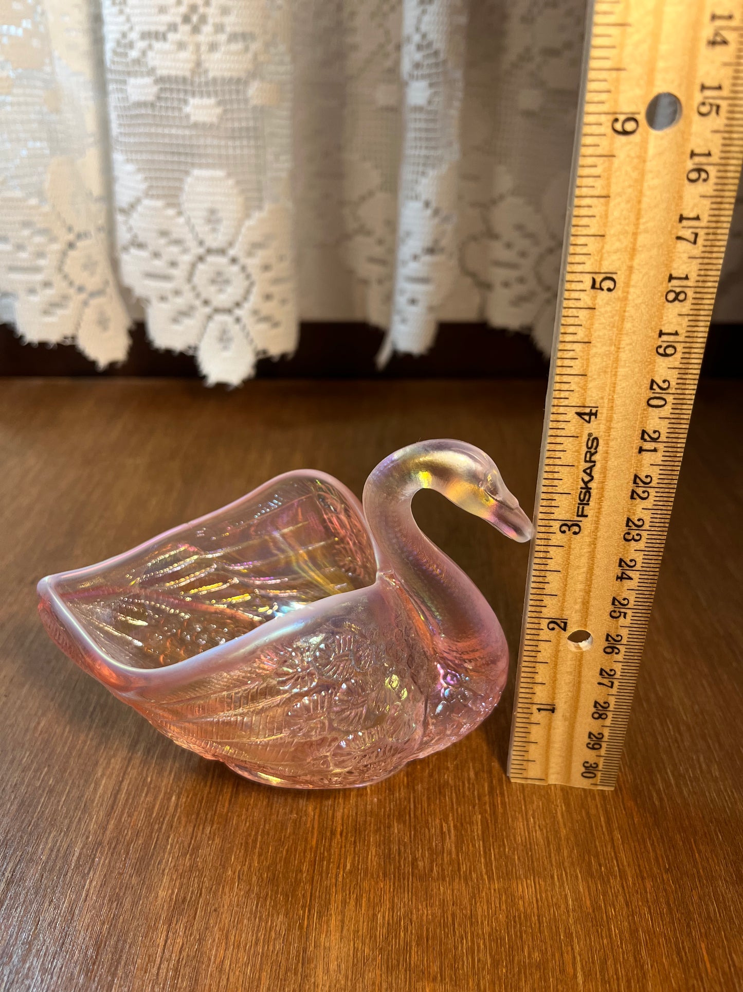 Vintage Pink Carnival Glass Fenton Swan