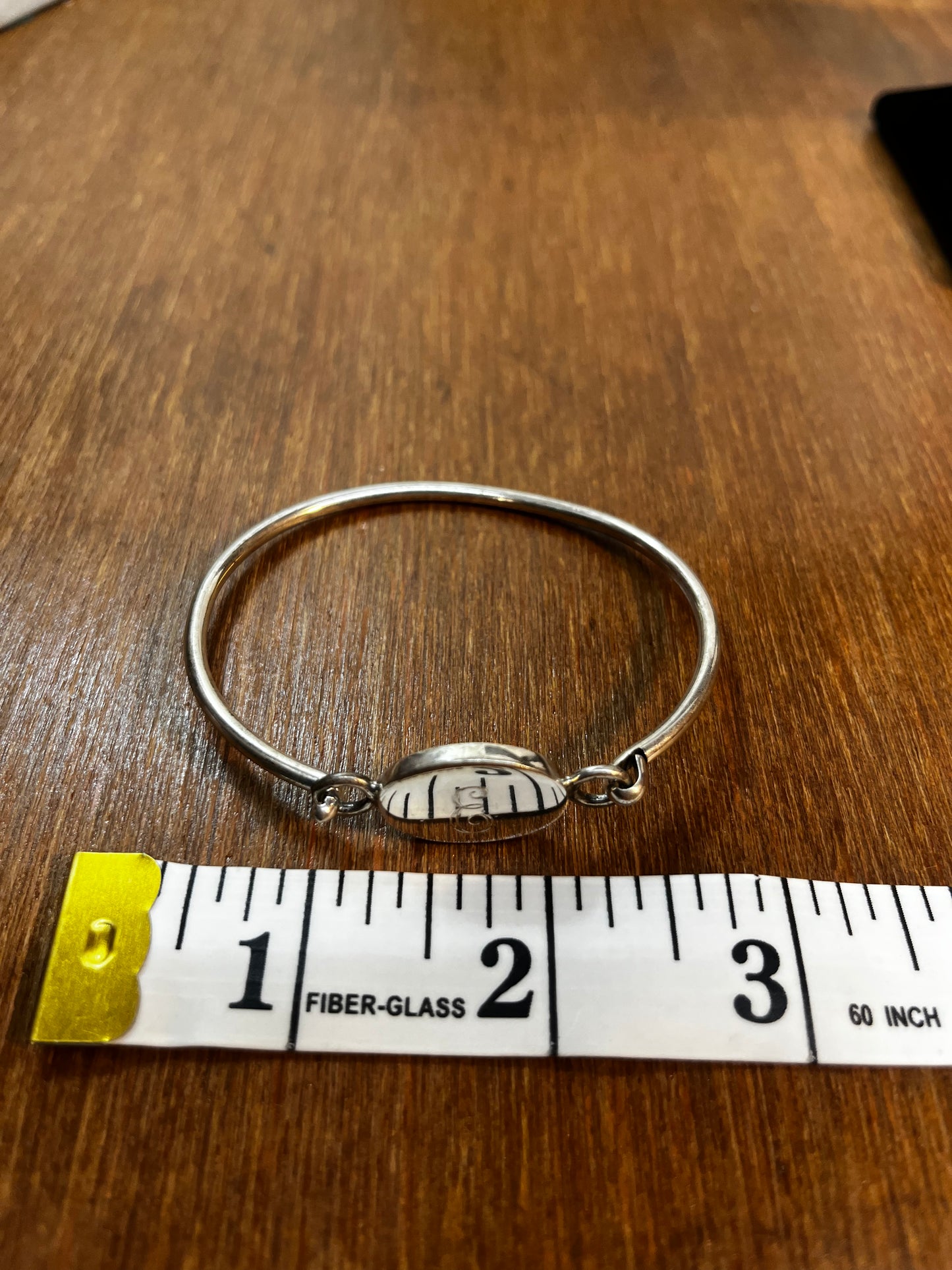 Silver Hook Bangle Bracelet with Letter E