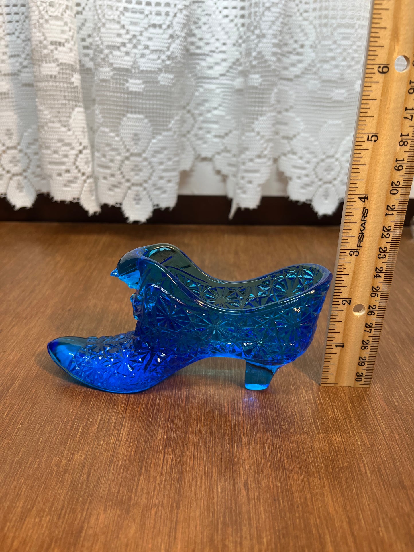 Vintage Cobalt Blue Fenton Art Glass Cat Face Shoe