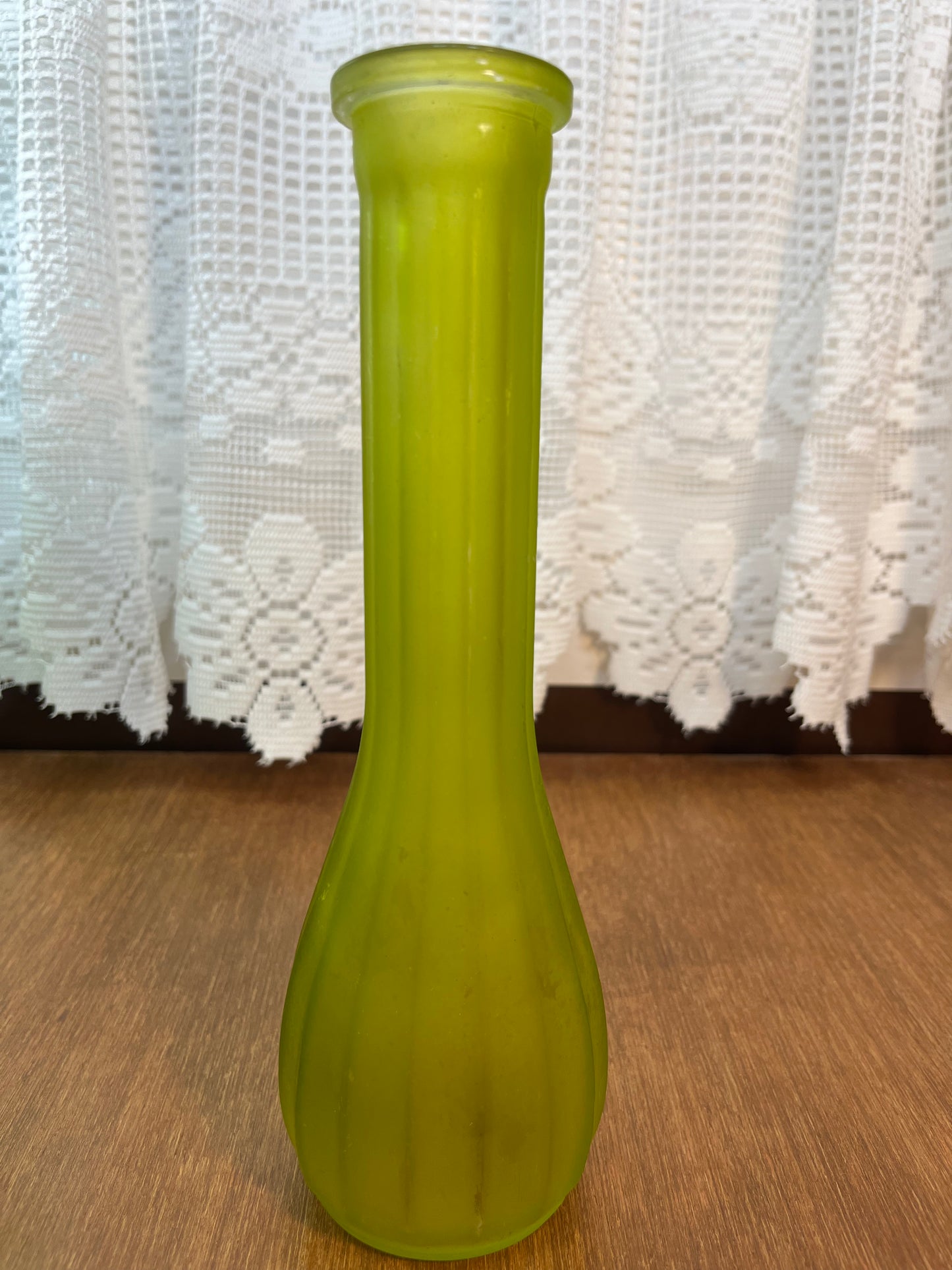 Matte Green Glass Ribbed Bud Vase