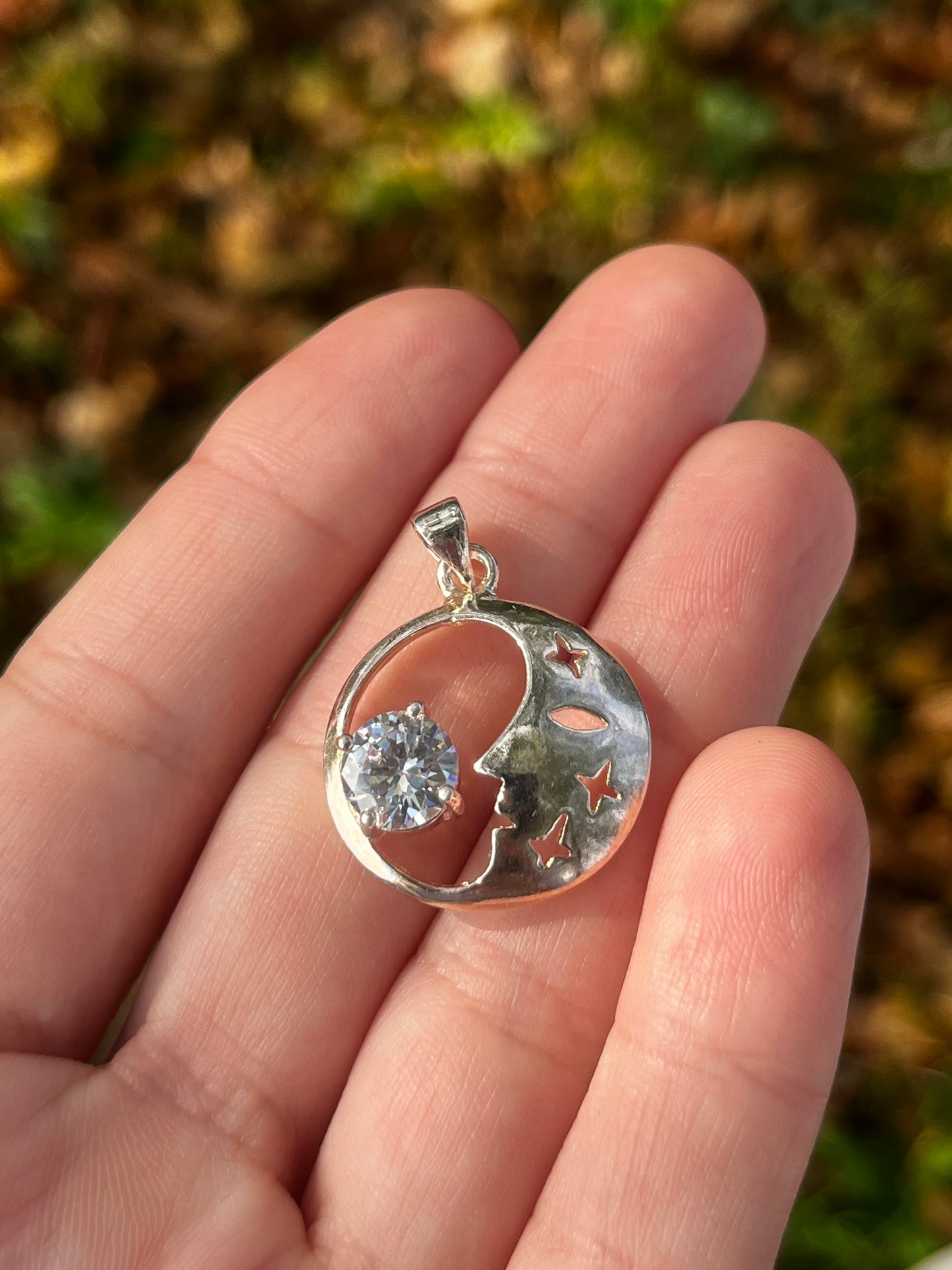 Moon and Rhinestone Pendent