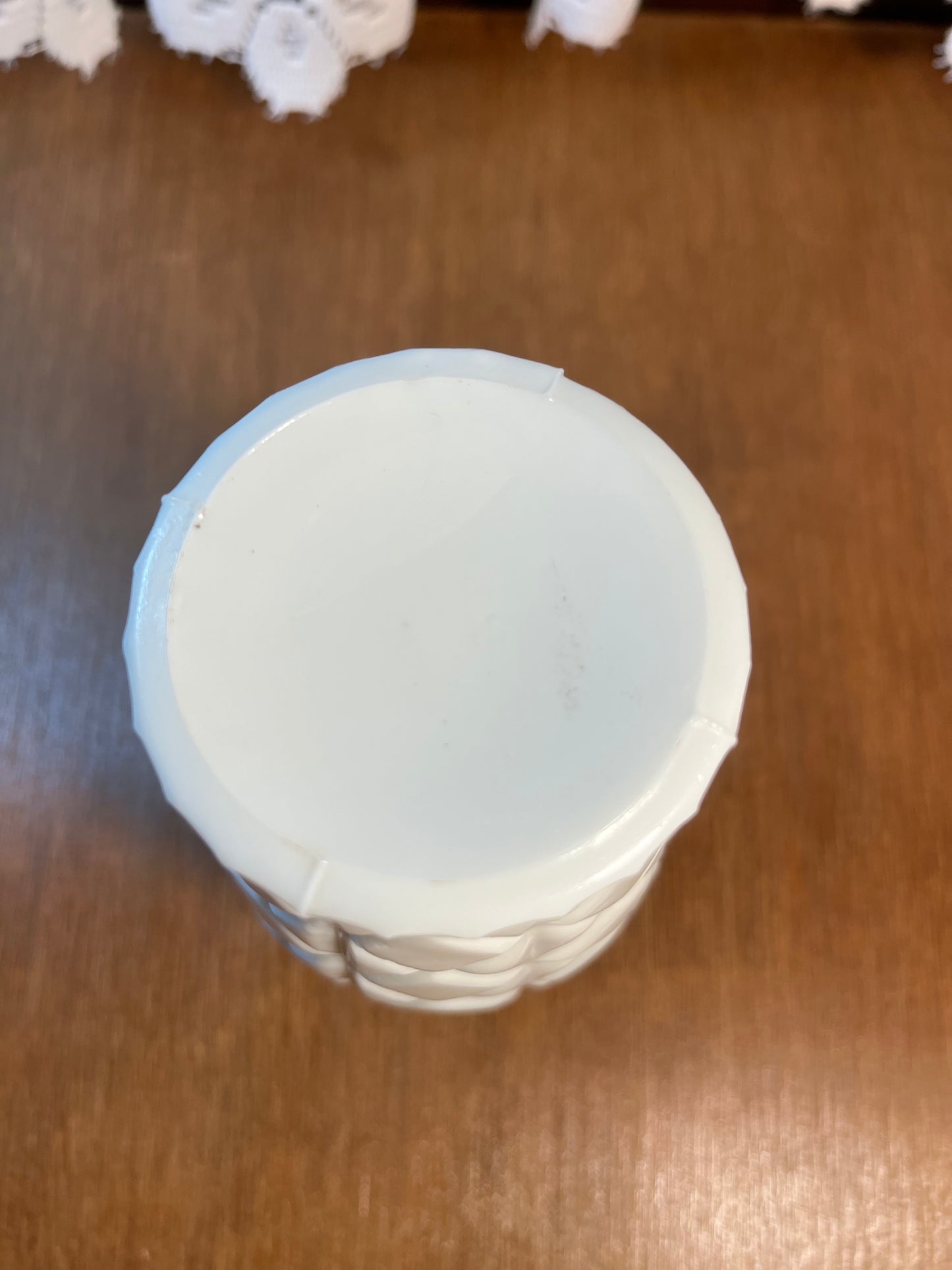 Milk Glass Scallop Top Pineapple Patterned Vase