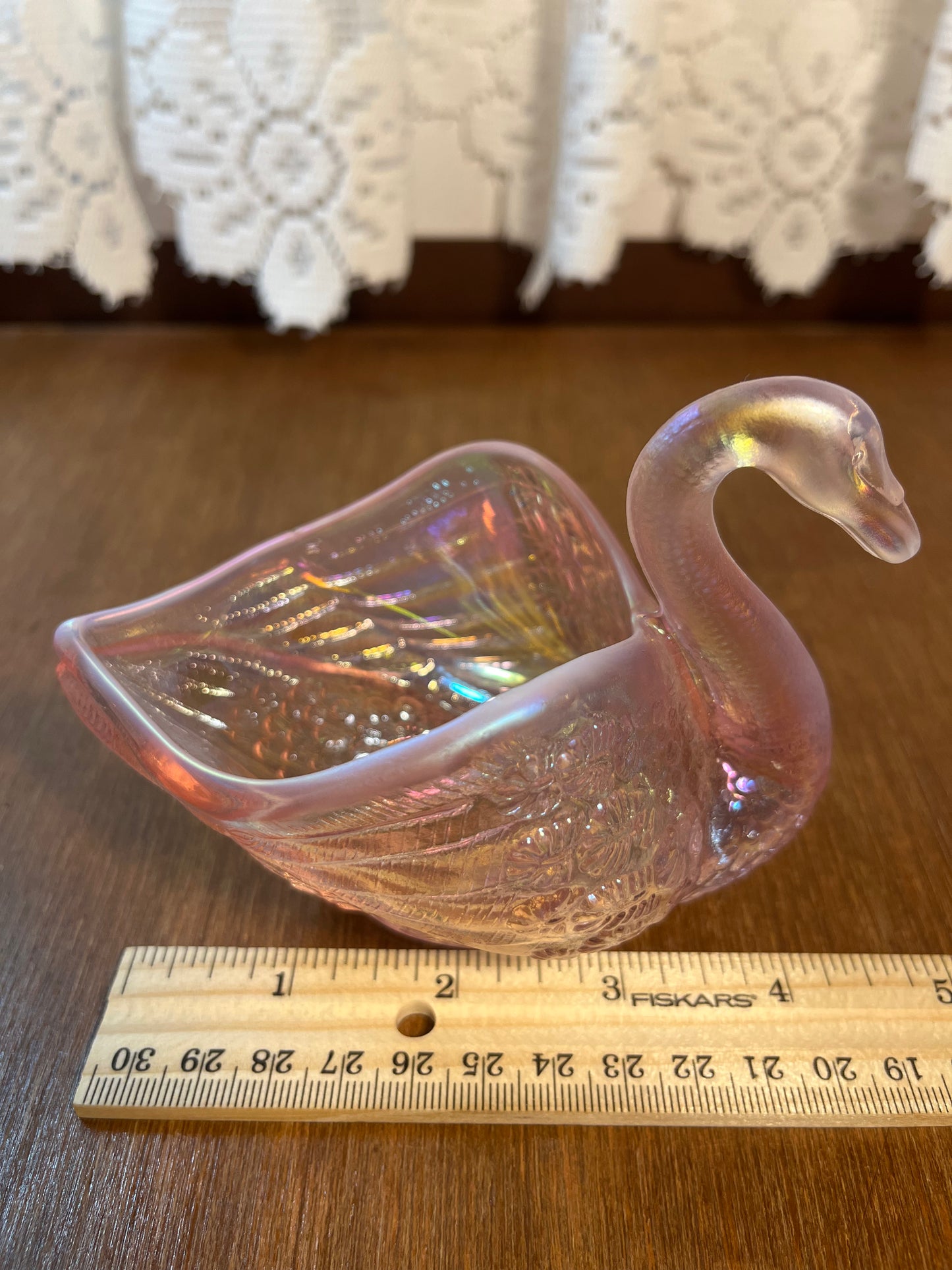 Vintage Pink Carnival Glass Fenton Swan
