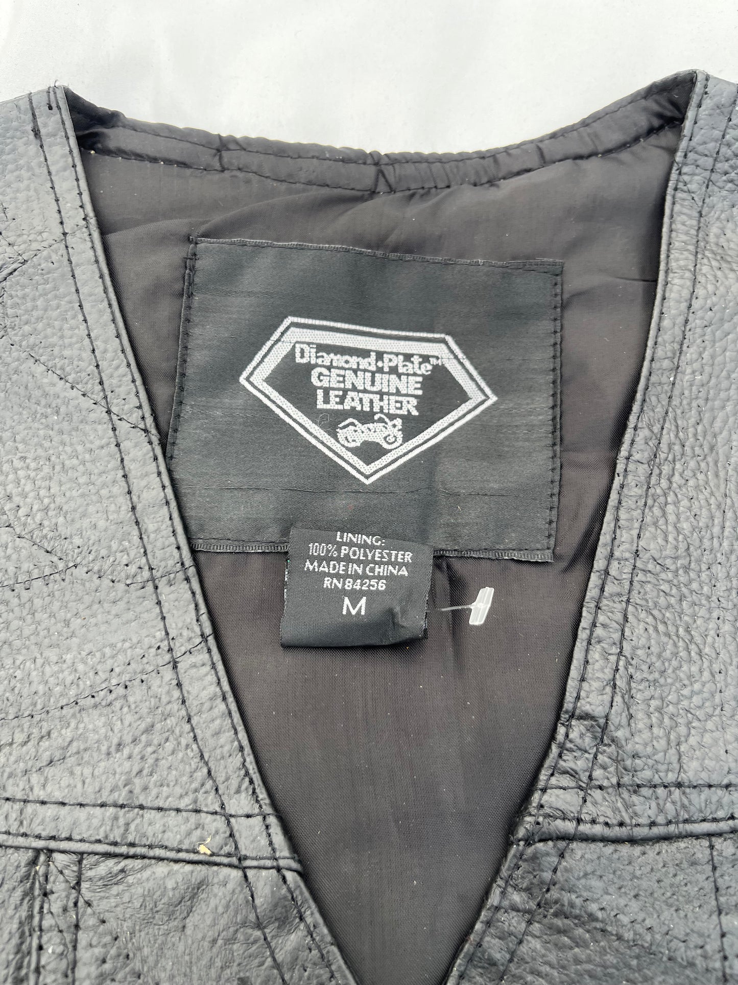 Diamond Plate Genuine Leather Vest with Eagle M