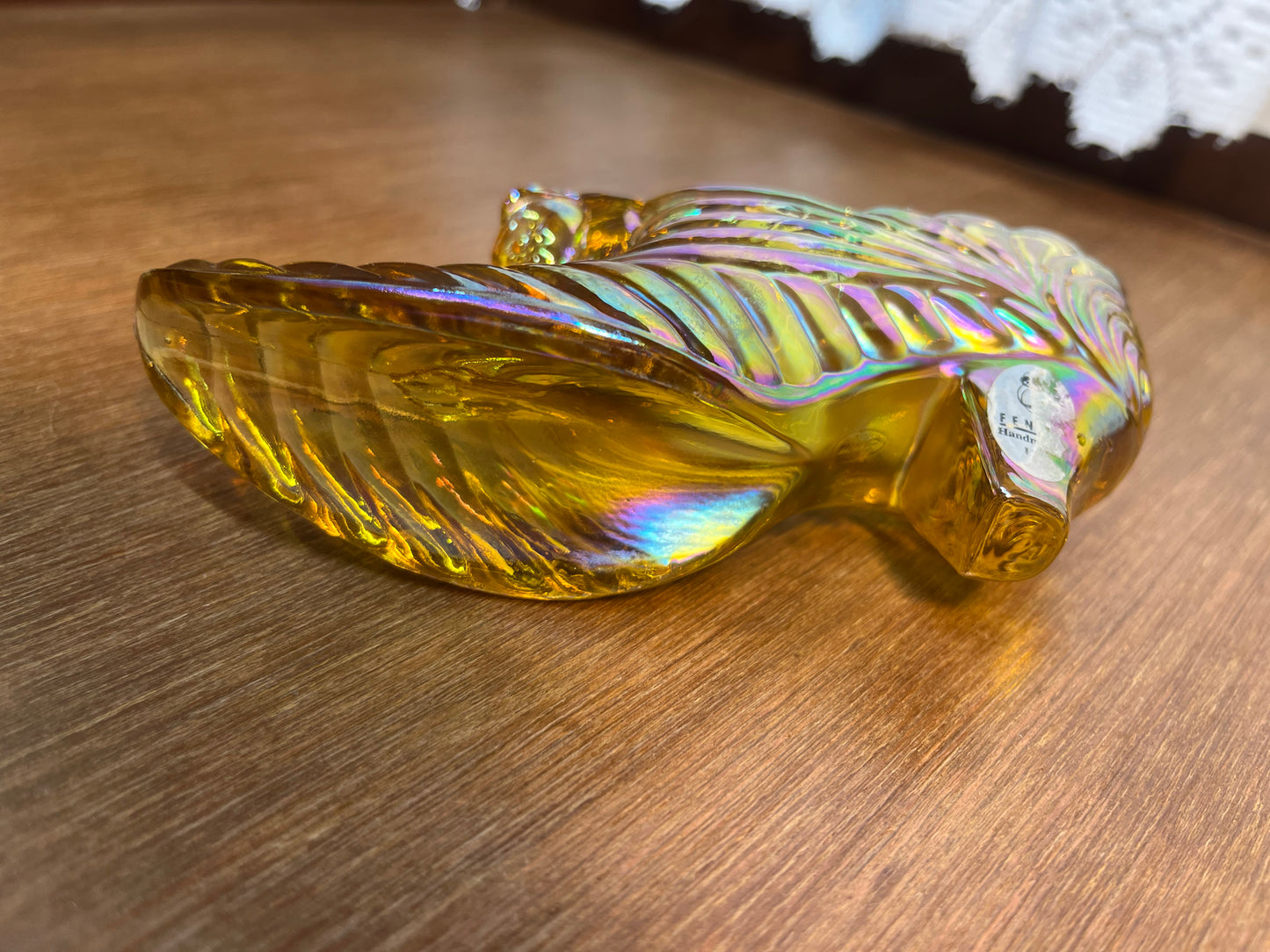 Vintage Iridescent Carnival Glass Fenton Art Glass Shoe With Sticker