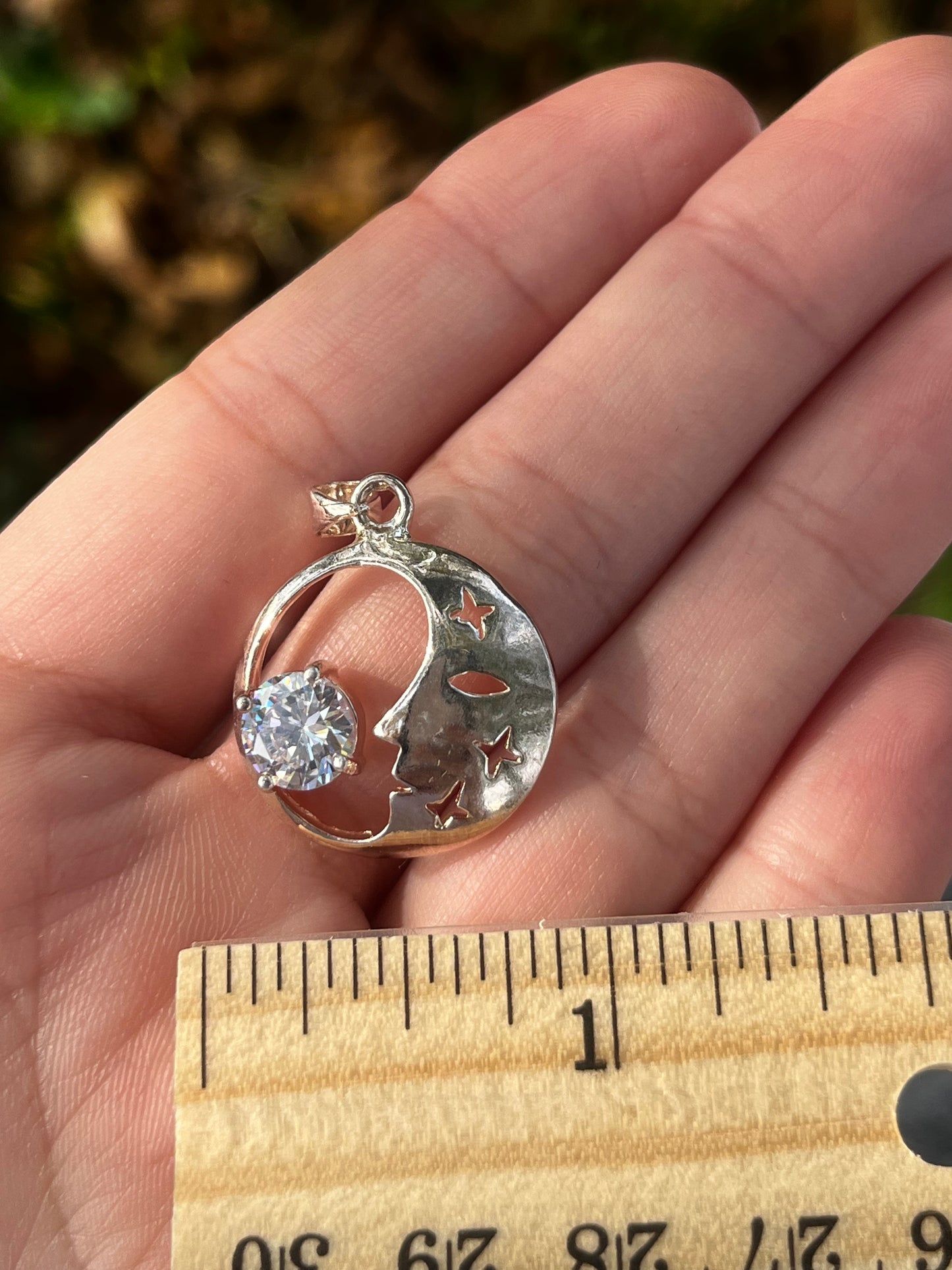Moon and Rhinestone Pendent