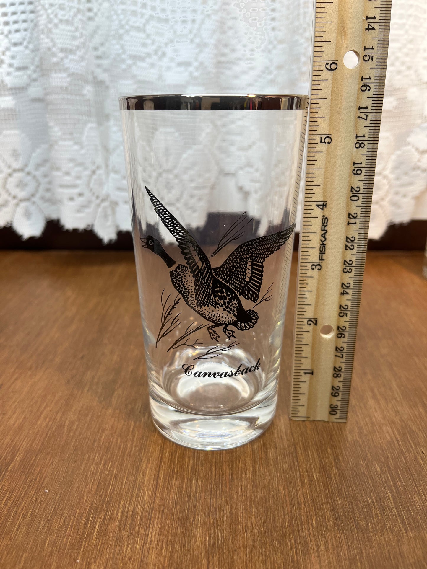 Set Of Four Silver Rimmed Federal Game Bird Drinking Glasses
